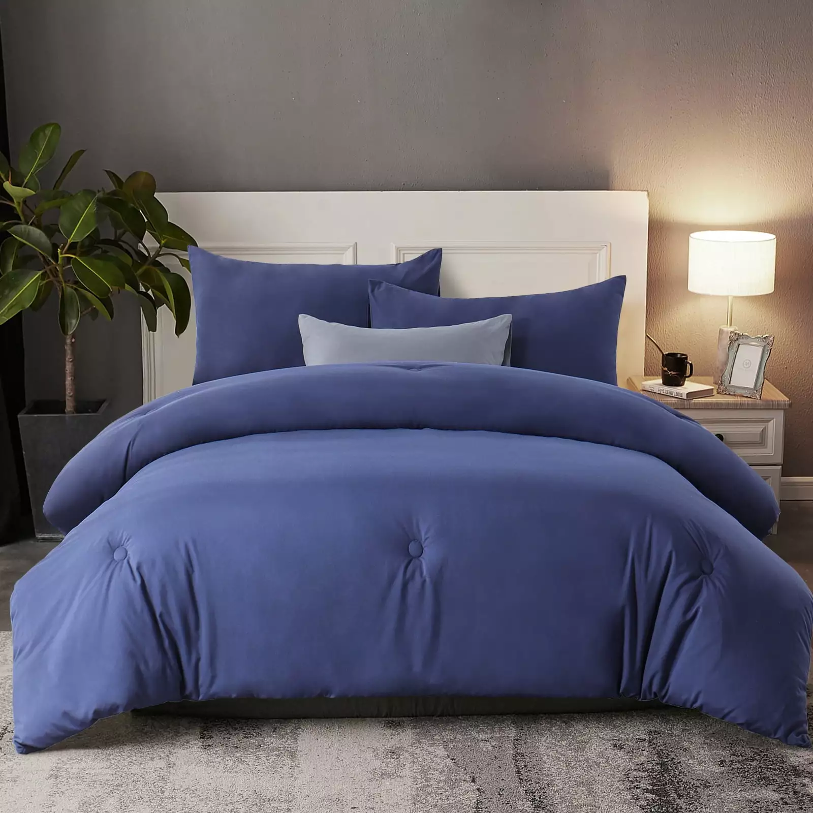 RUIKASI Blue Queen Comforter Set - Soft and Fluffy Bedding 3 Pieces Set. Microfiber Blue Bedding Sets Queen Size. Bed Set with Comforter. Pillowcases