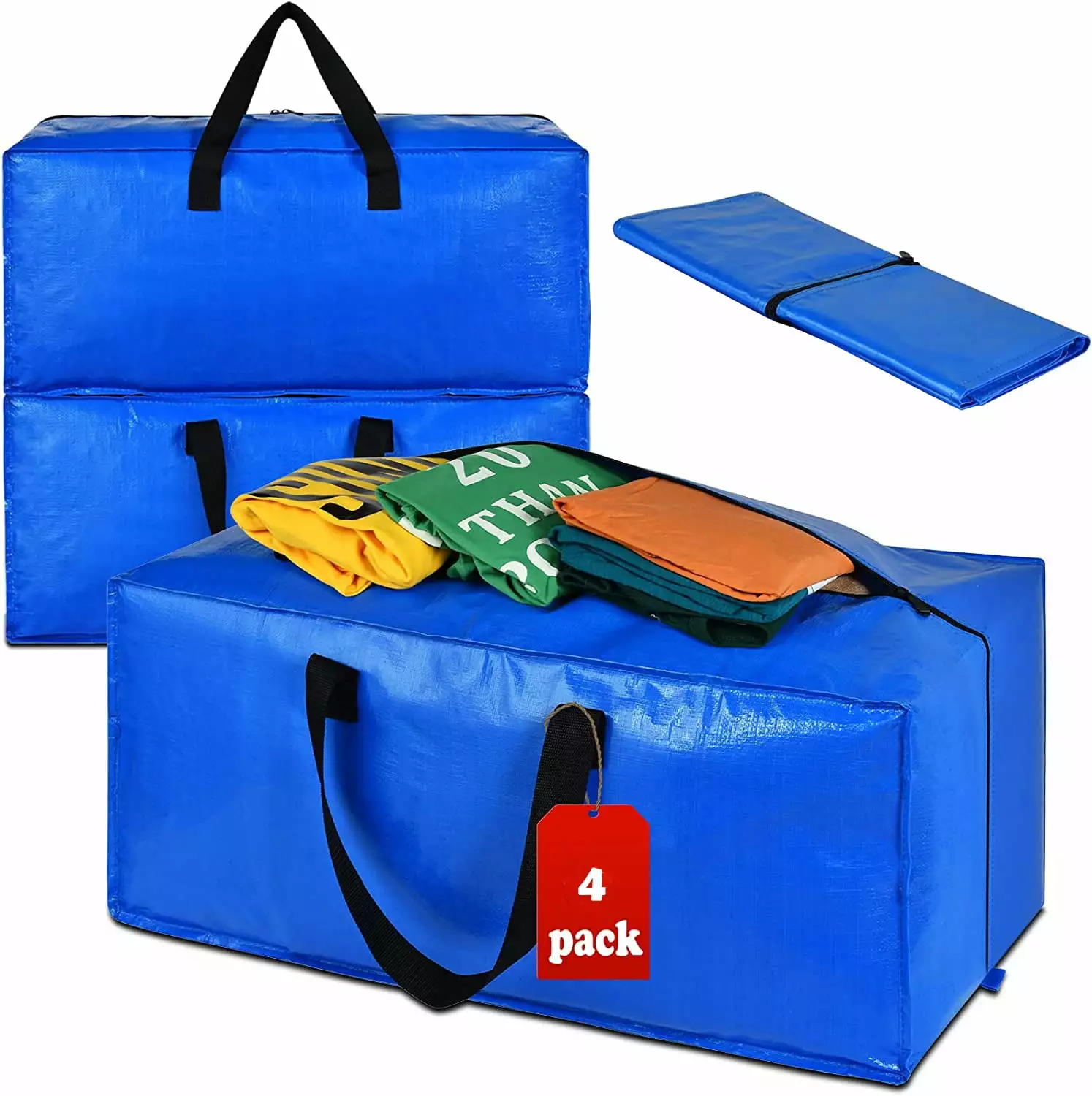 RUseeN Blue Moving Bags. Large Moving Boxes with Zippers & Handles Moving Supplies with lids. Heavy Duty Totes for Storage Bags for Space Saving. Fold Flat. Moving and Storing 91L. 4 Pack