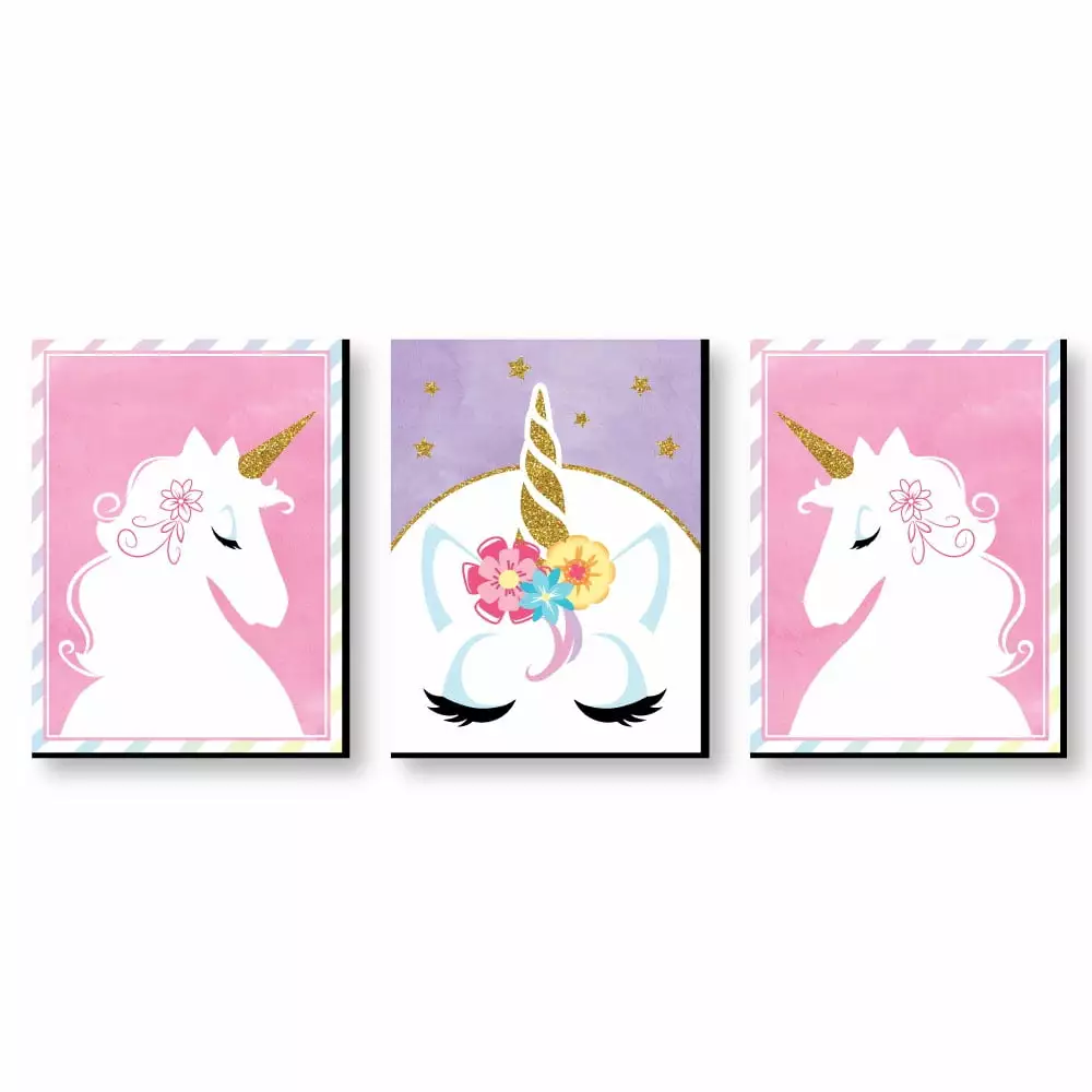 Rainbow Unicorn 7.5 x 10 Painting Art Prints. by Big Dot of Happiness Set of 3