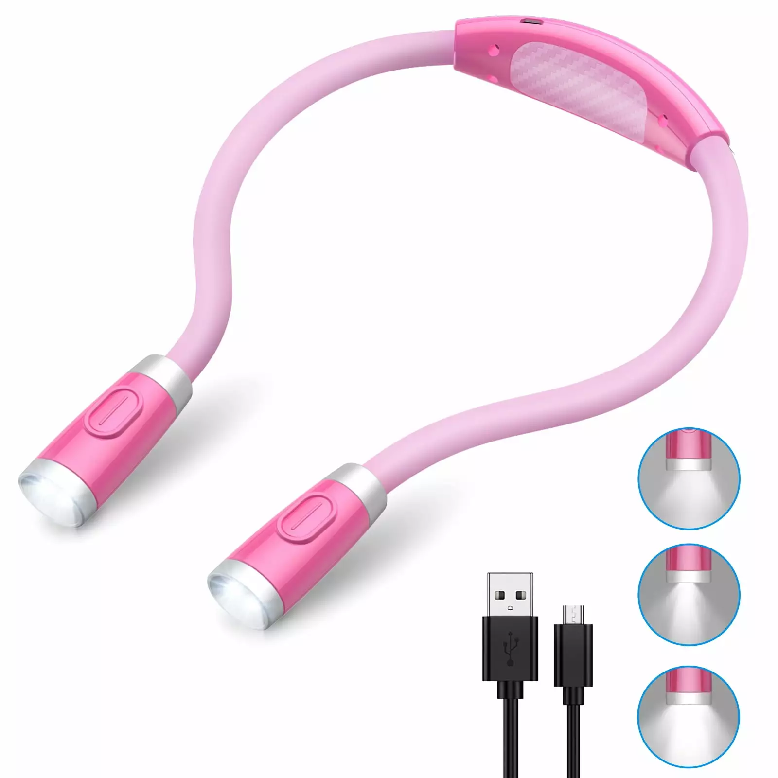 Reading Light. AMIR LED Neck Reading Light Book Reading Light Rechargeable Reading Night Light for Reading Knitting Camping Repairing Pink