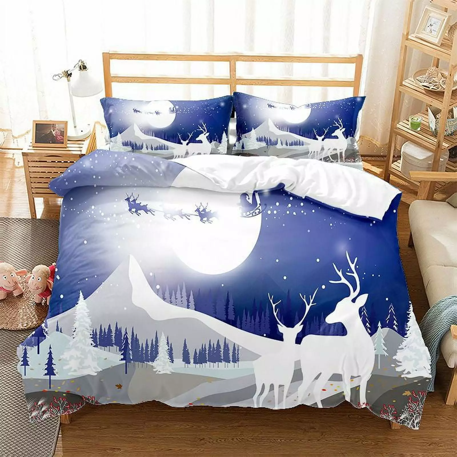 Red Printing Happy Christmas Quilt Cover Suit 3Pcs Home Bed Clothes Fashionable Bedding Sets.with 1 Comforter 2Pillowcase A2