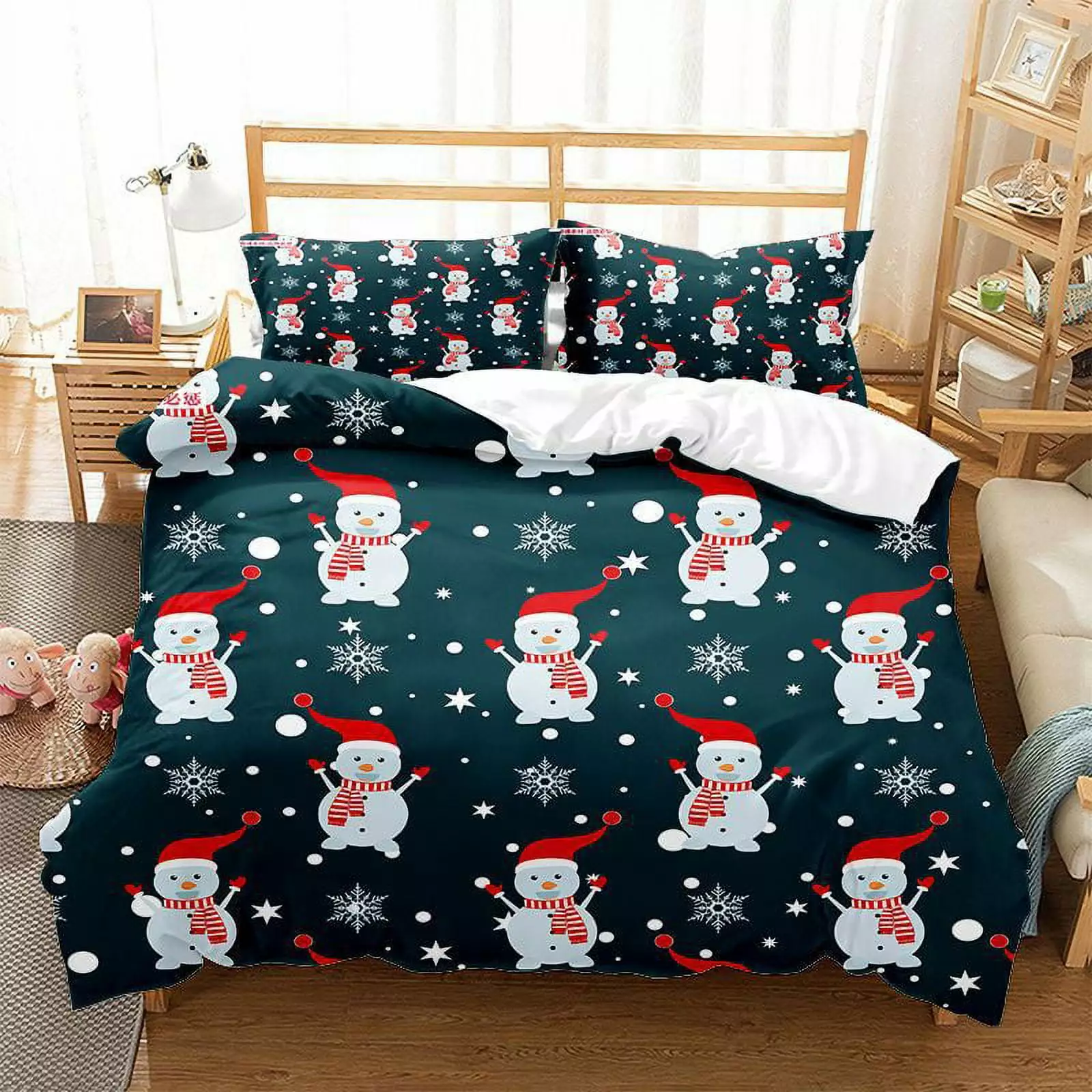 Red Printing Happy Christmas Quilt Cover Suit 3Pcs Home Bed Clothes Fashionable Bedding Sets.with 1 Comforter 2Pillowcase