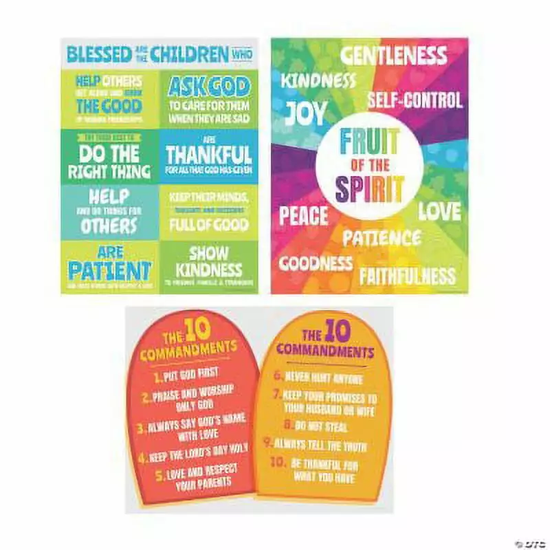 Religious Elementary Poster Set. Classroom. Educational. 3 Pieces