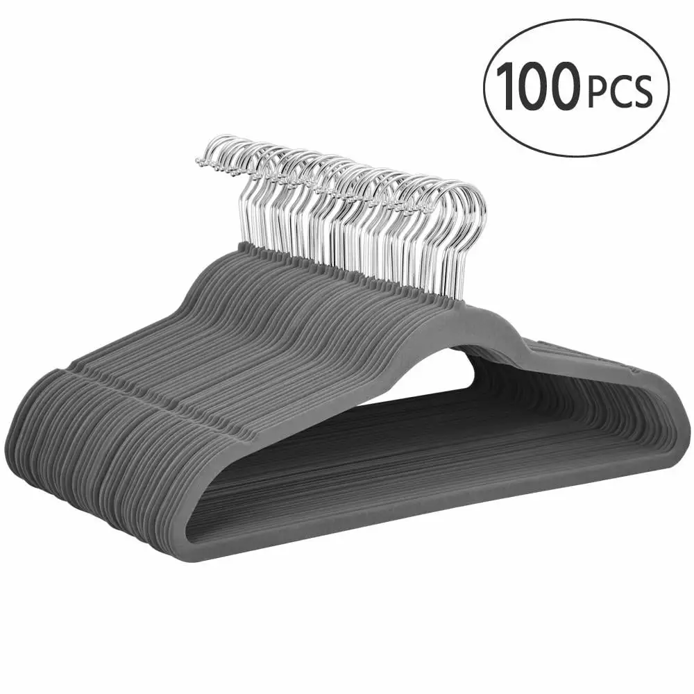 Renwick Heavy Duty Non Slip Velvet Clothing Hanger. 100 Pack. Gray