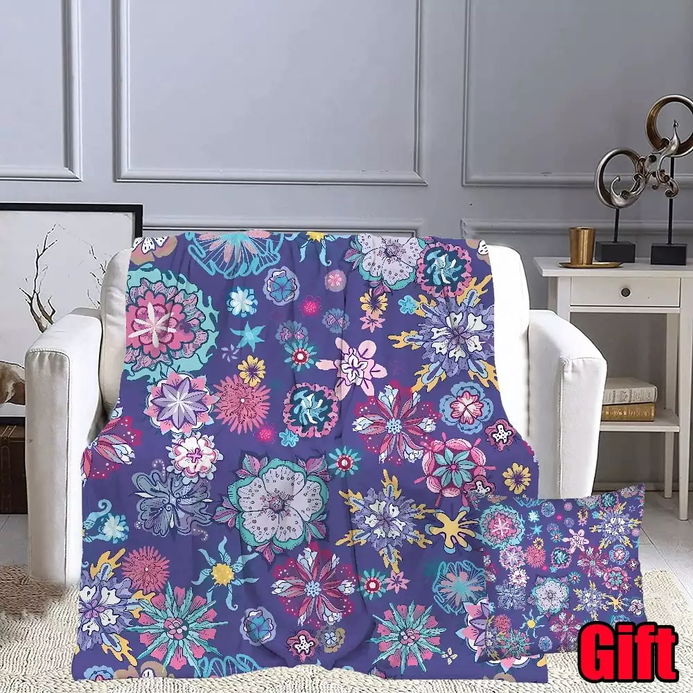 Retro Floral Throws Blanket With Pillowcases For Home Couch Bed and Sofa 3D Printed Cartoon Plush Blanket Gifts for Women Throws Blanket For Toddler