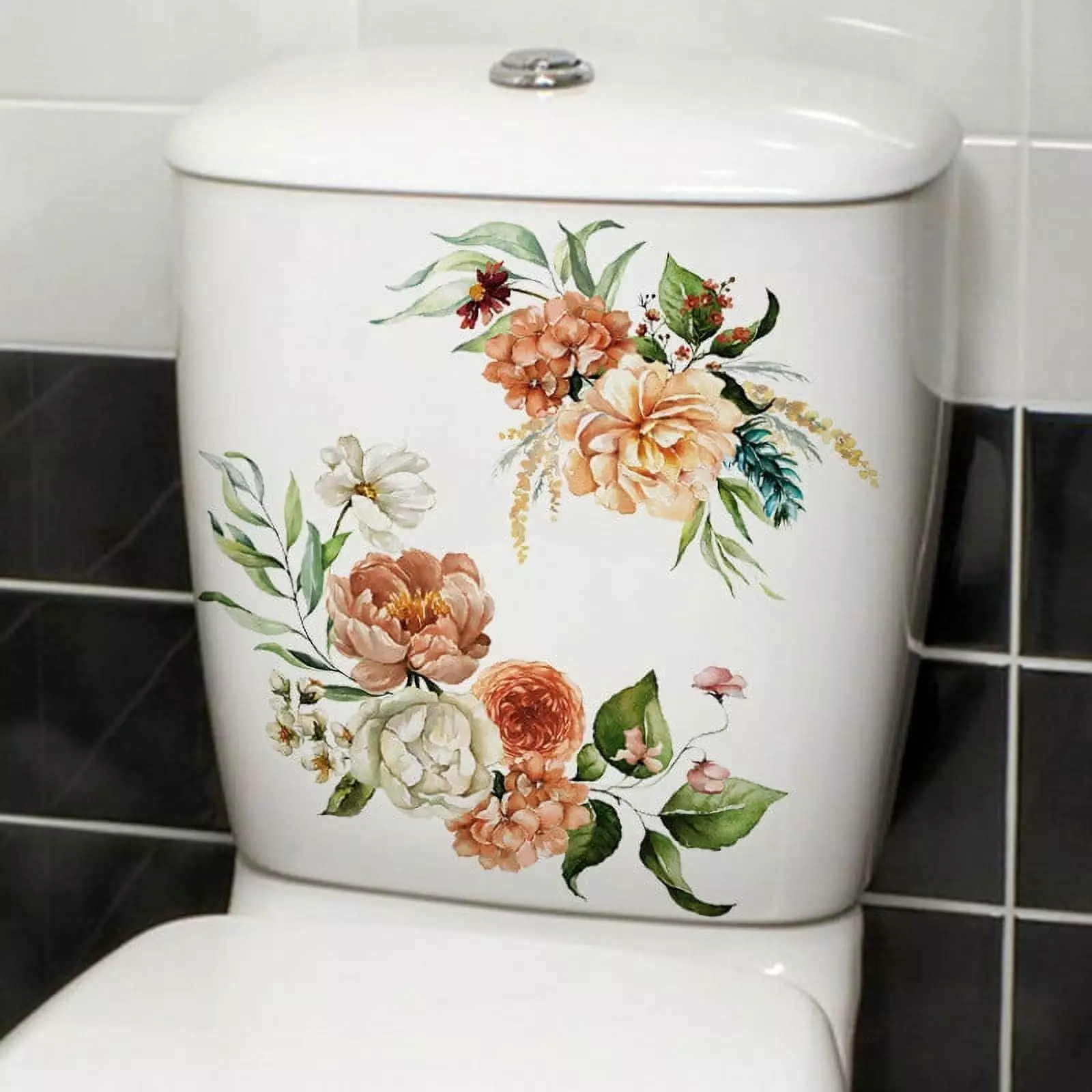 Retro Watercolor Flower Bathroom Toilet Toilet Lid Toilet Water Tank Decoration Self Adhesive for Deals of Today 