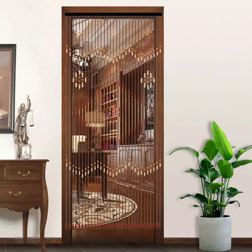 Retro Wooden Door Curtain. Natural Bamboo Beaded String Hanging Doorway Divider 35*82 Brown Sheer Curtain for Door Window