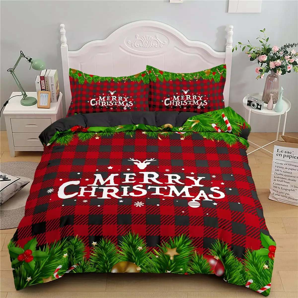 Reversible Christmas Trees Reversible Quilt Set With Shams