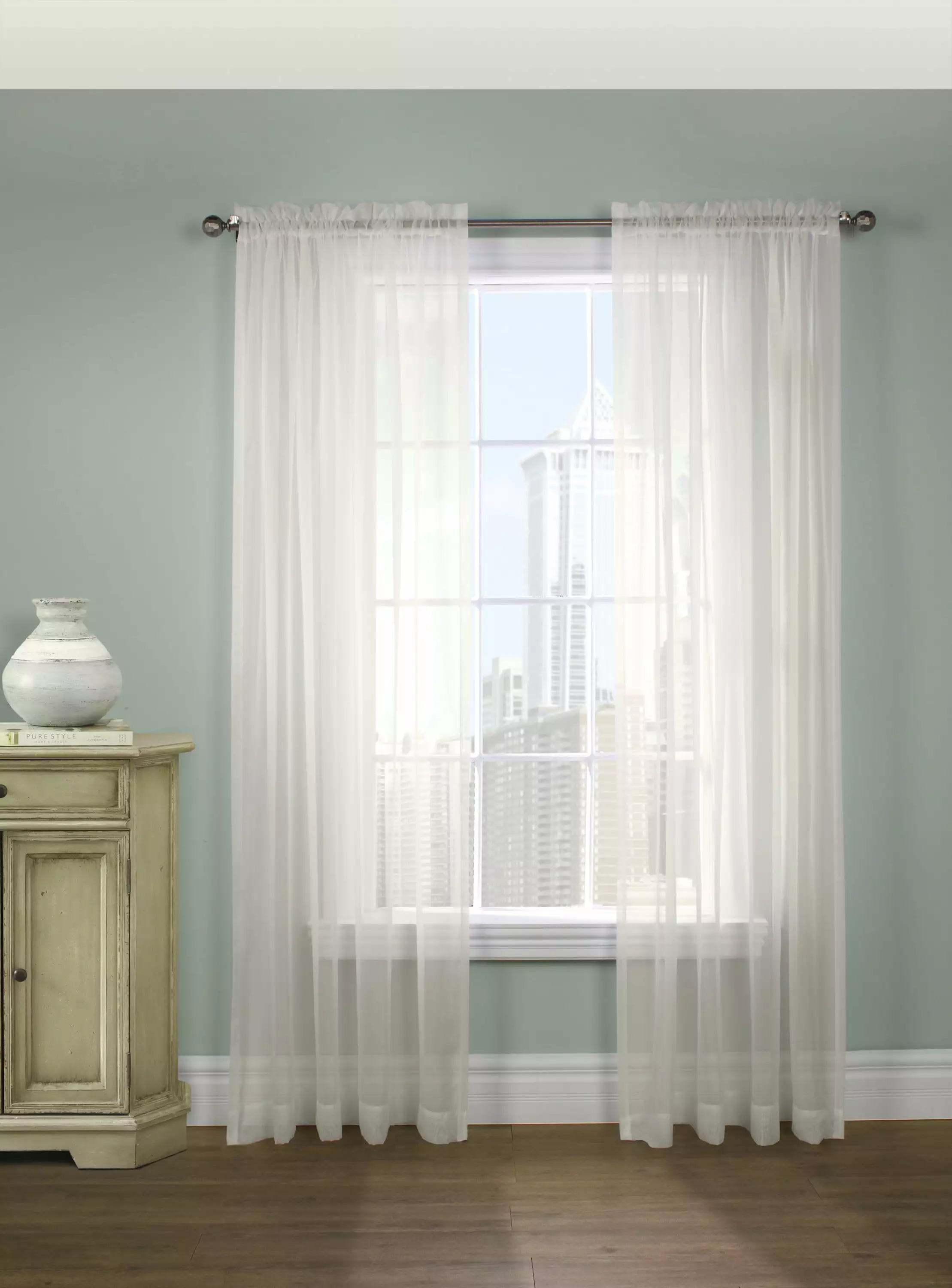 Rhythm Rod Pocket European Style High Curtain Voile 54 x 95 in Eggshell