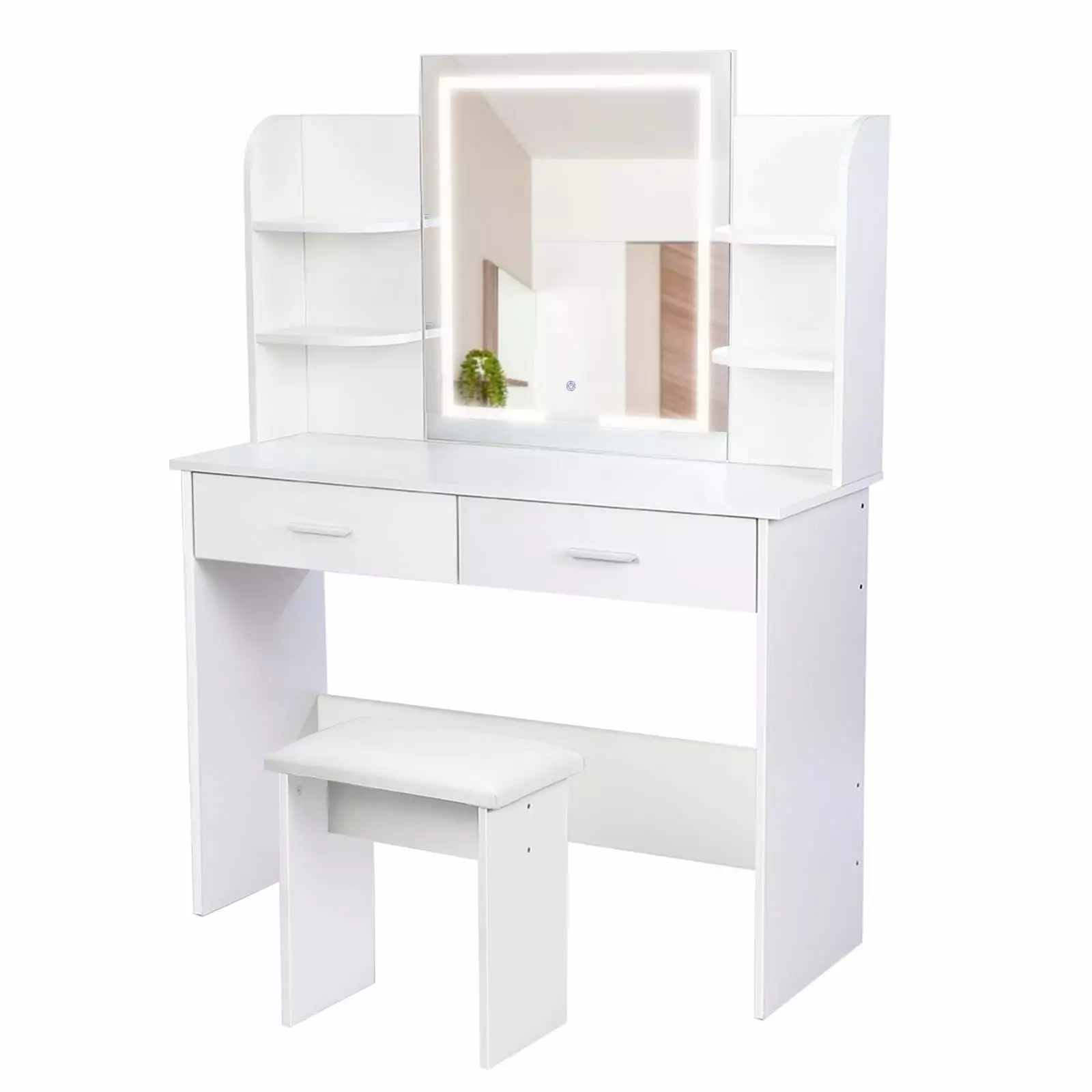 RichYa Modern Makeup Vanity Set with Lighted Mirror and Drawers.White Makeup Desk.Dressing Table for Girls