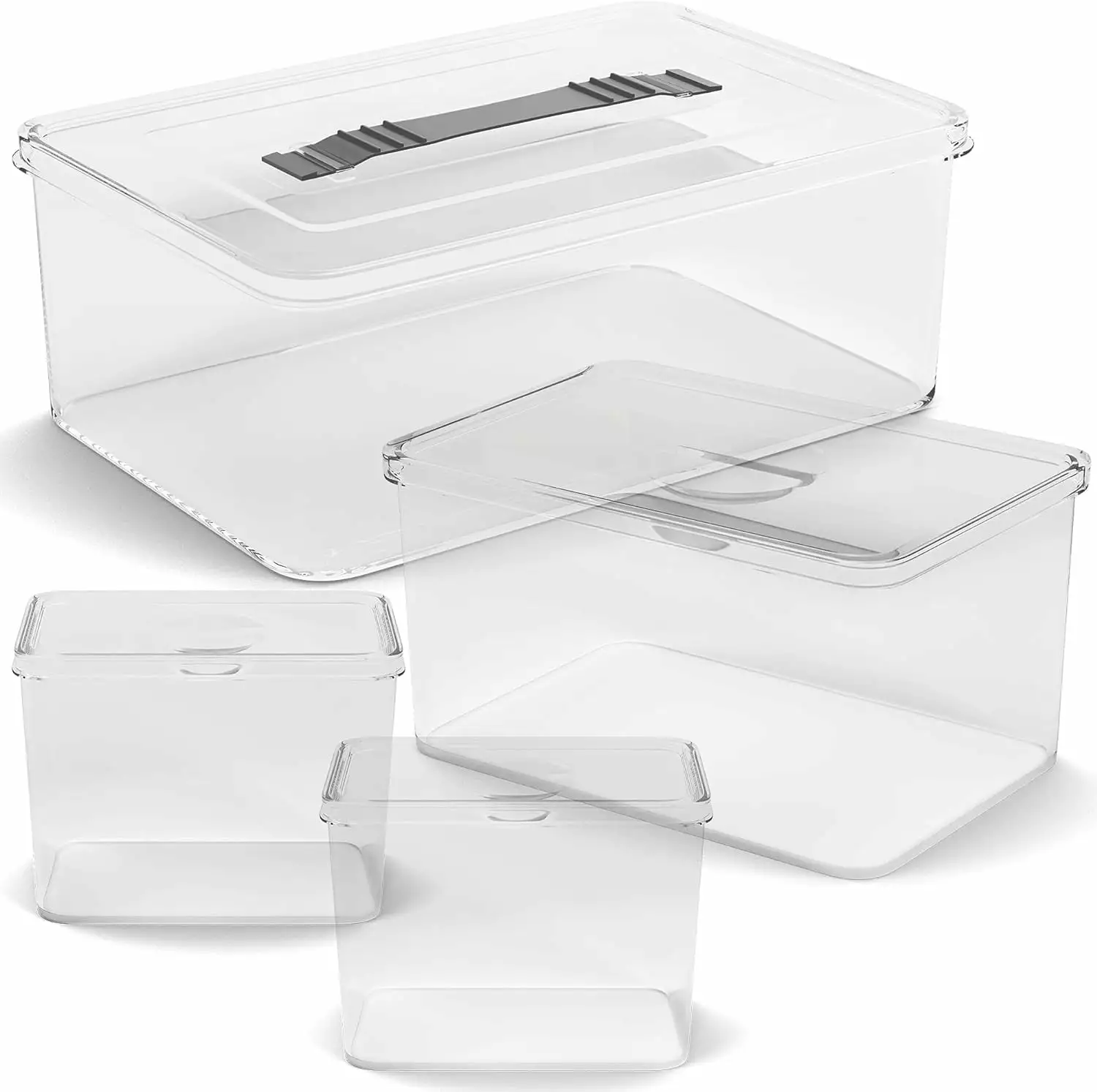 Richards Storage Bins with Lids Clear Plastic Containers & Organizer Bins. 1 Large 1 Medium 2 Small