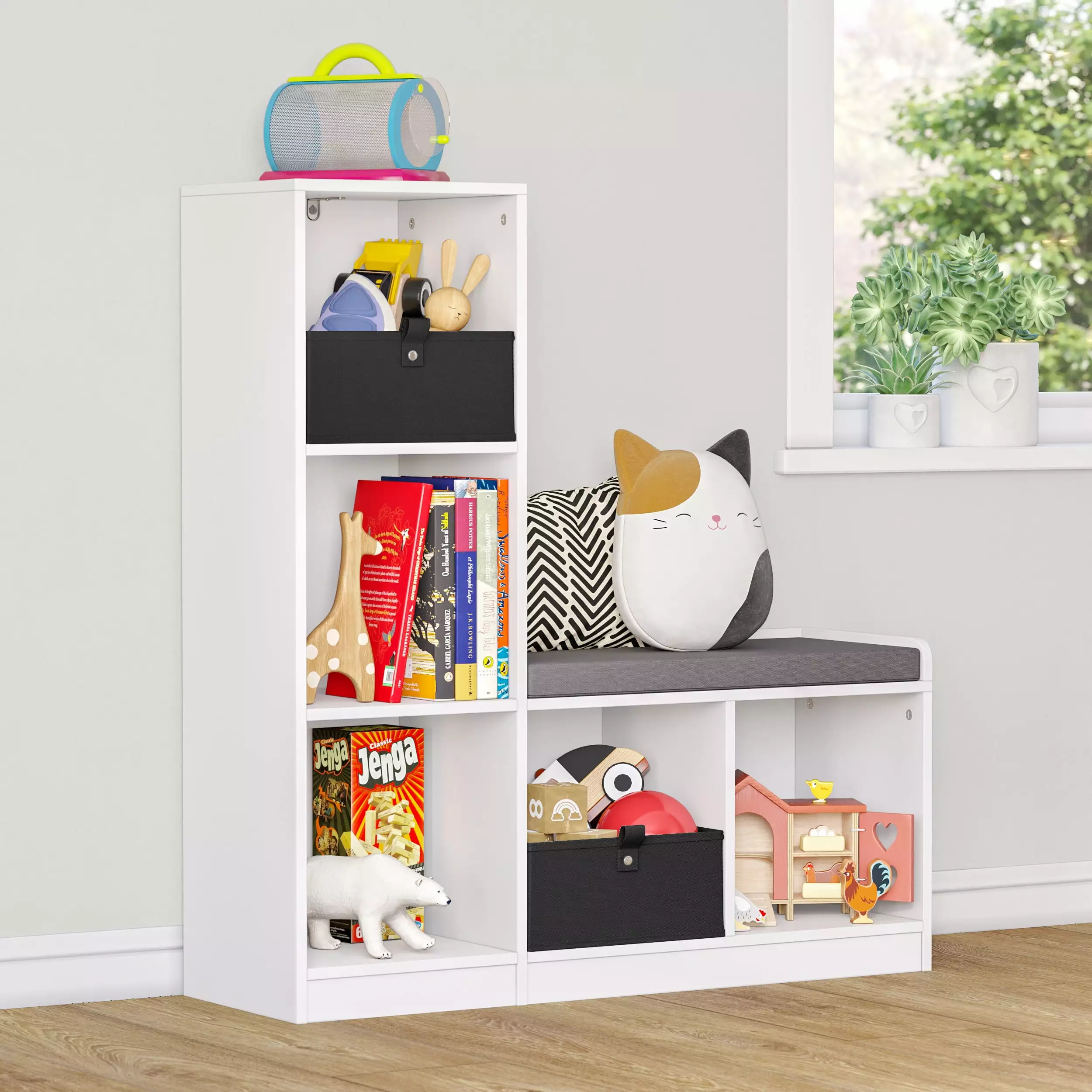 RiverRidge Kids 5 Cubby Storage Bench ?C White