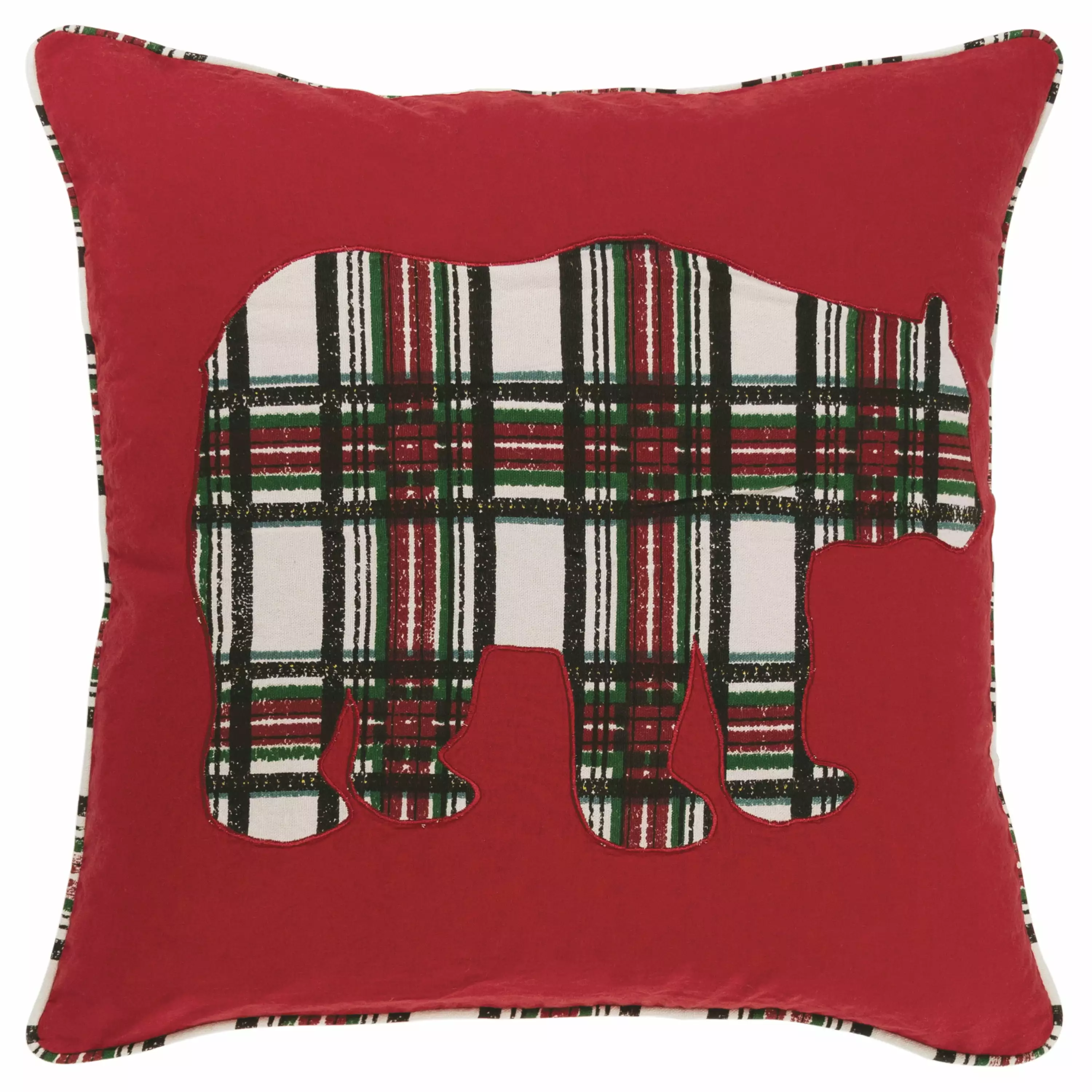 Rizzy Home 18x18 red plaid bear polyester filled pillow