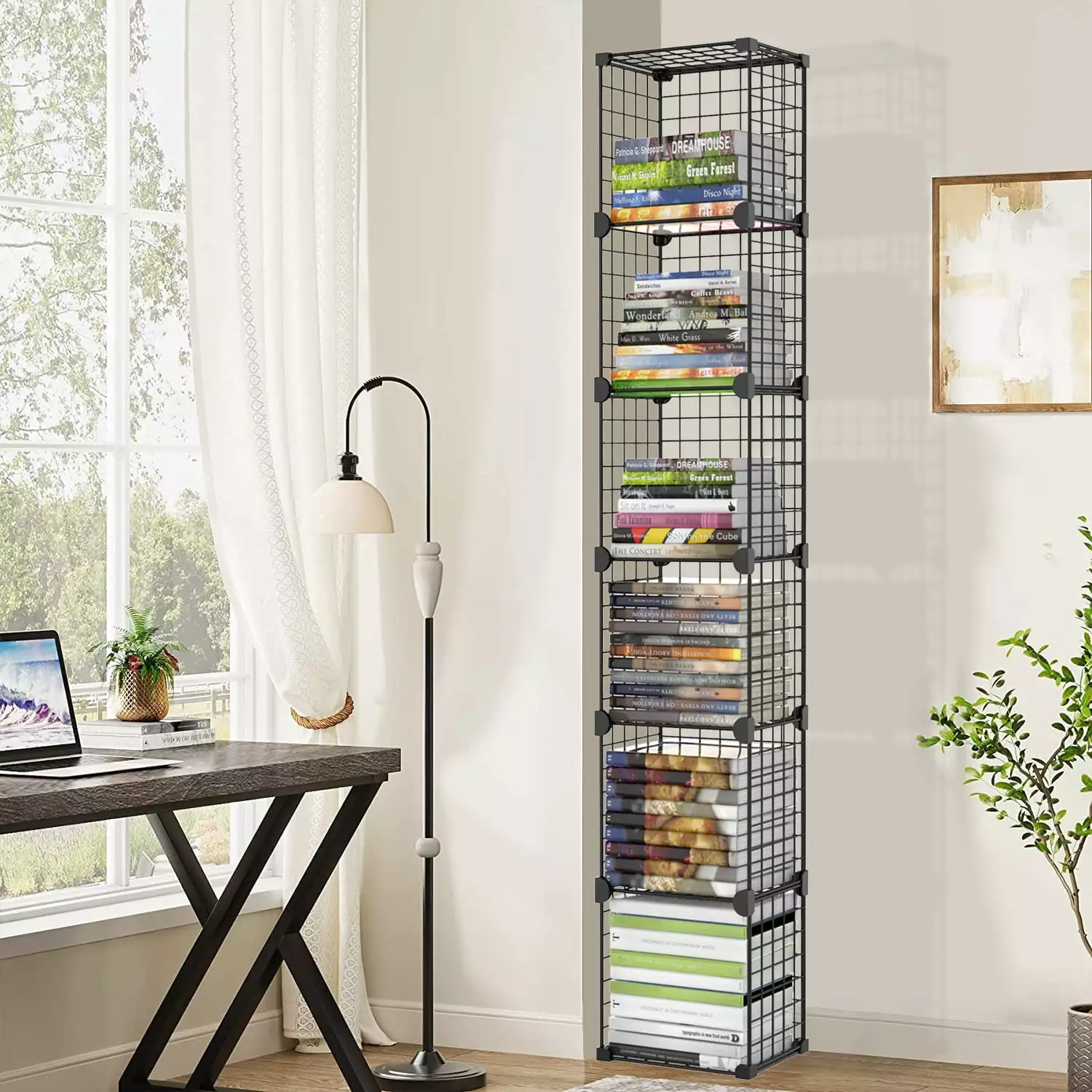 Romanda 6-Tier Full Metal Corner Bookshelf. 162L/43Gal Large Space Corner Bookcase for Small Space with Storage and Creative Shelves. Bookshelf for Kids. Storage Cabinet. Cube Storage Shelf. Black