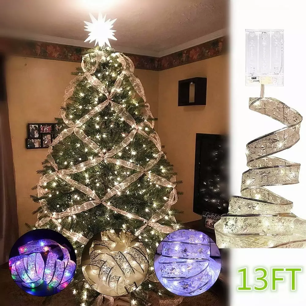 Romantic Fairy Lights. 13ft-40 LED Ribbon Christmas Lights for Christmas Tree. Easy DIY Waterproof Battery Operated Tree Dazzler Indoor Outdoor. Aousthop Christmas Decor (Warm White/White/Colorful)