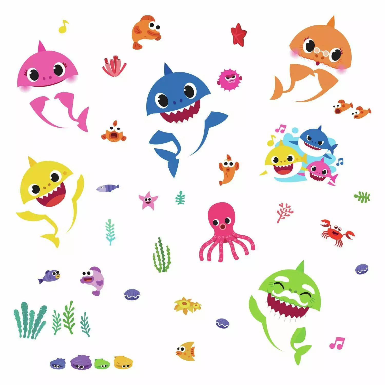 RoomMates Baby Shark Peel and Stick Wall Decals. Multi-Color. 39 Wall Stickers. Toddler Room Decor