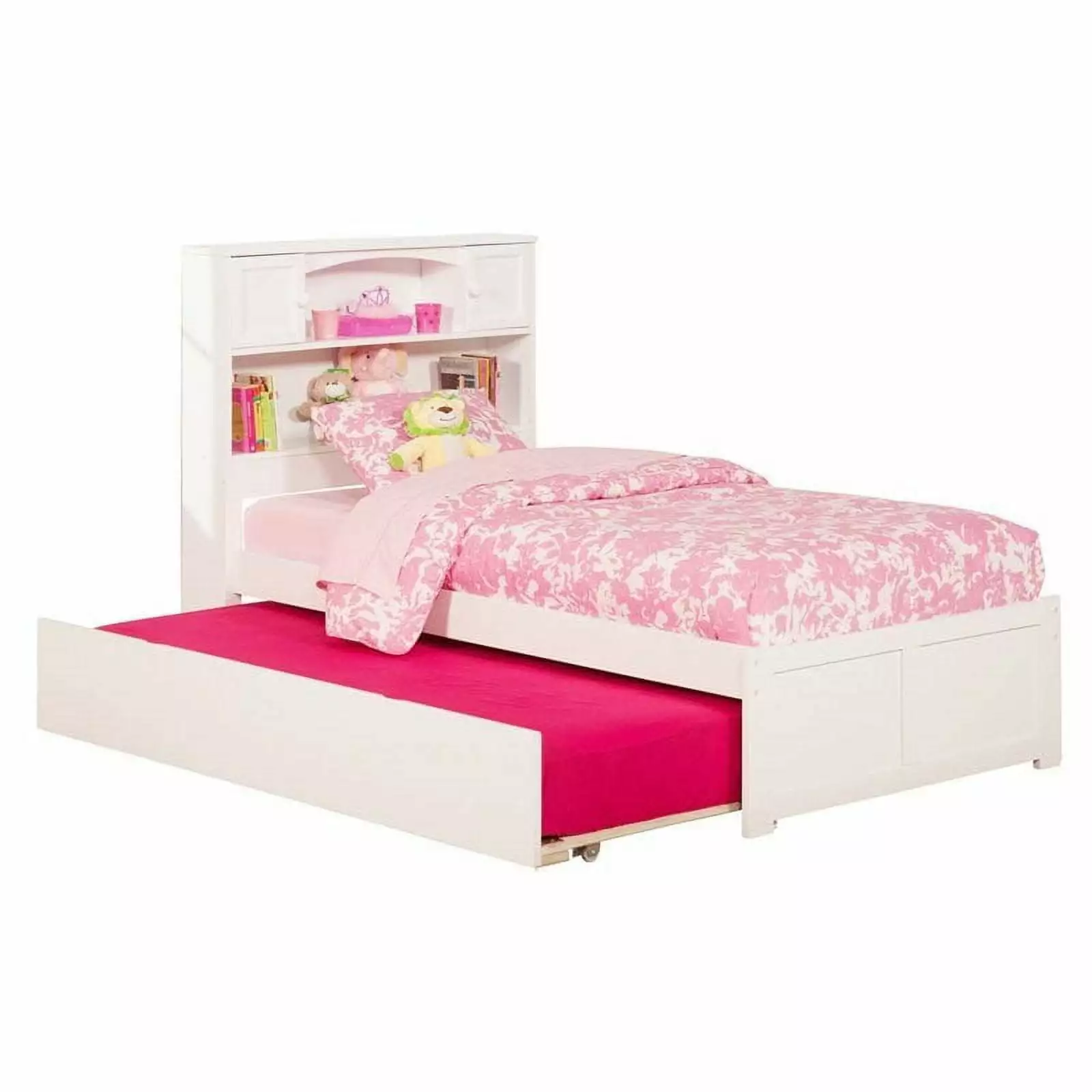 Roseberry Kids Transitional Solid Wood Twin Trundle Platform Bed in White