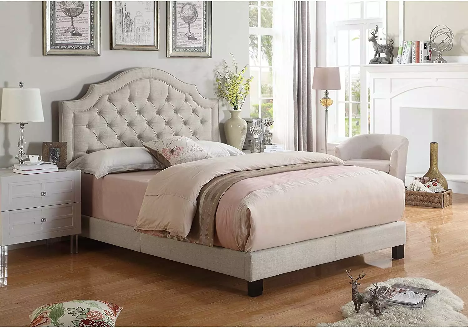 Rosevera Angelo Upholstered Platform Bed. Twin Size In Beige