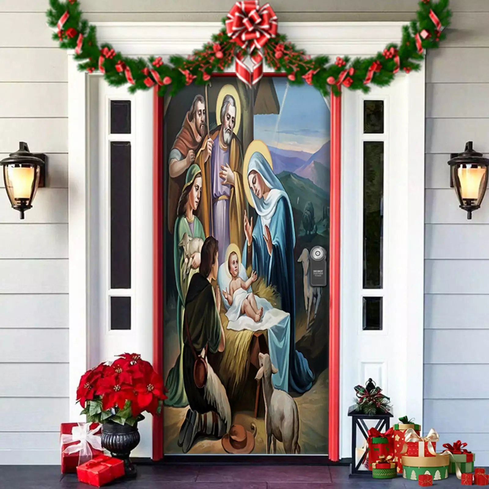 Rovga Christmas Door Cover Decoration Tapestry Holiday Party Door Curtain Tapestry Door Cover Snow Decoration