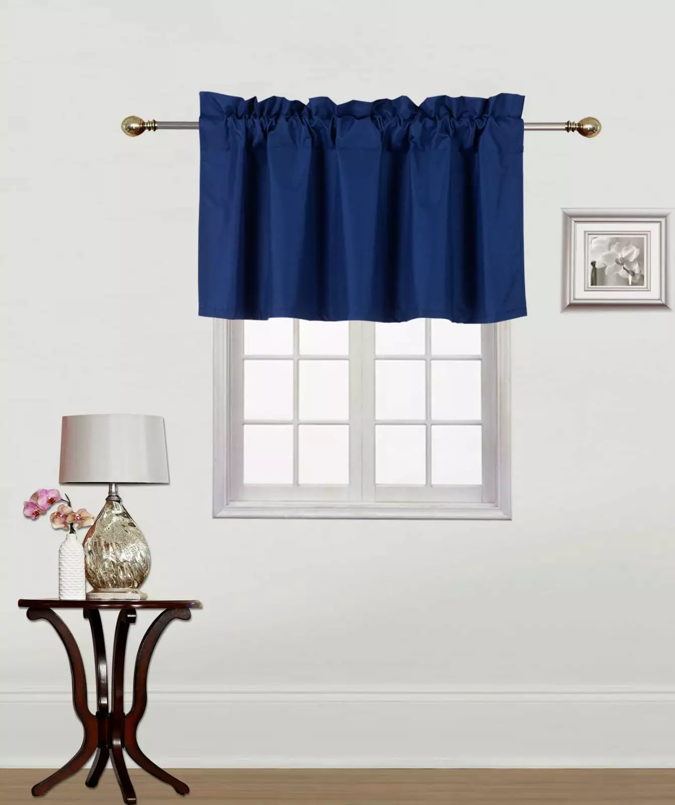 Rs9 1-Piece Navy Blue Swag Straight Insulated Foam Lined Blackout Rod Pocket Window Valance 38Wx 18L