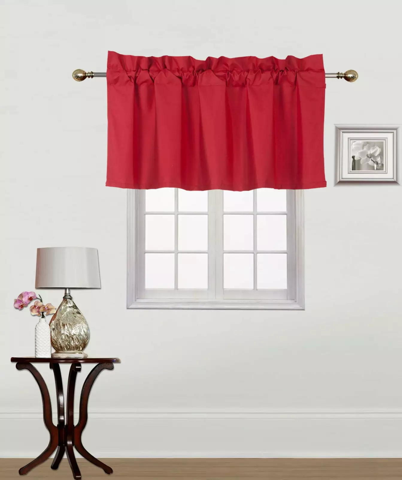 Rs9 1-Piece Red Swag Straight Insulated Foam Lined Blackout Rod Pocket Window Valance 38Wx 18L