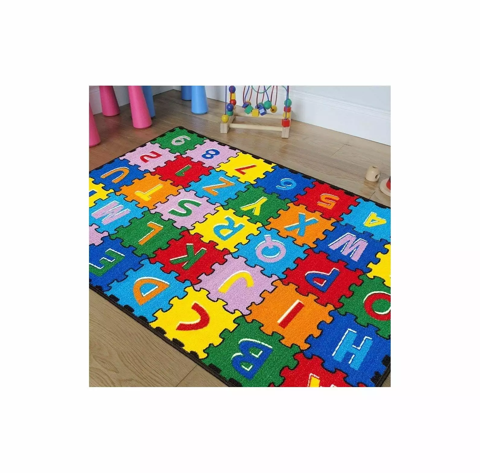 Rugs Large Classroom Rugs Kids Alphabet (A-Z and 1-9) Puzzle Area Rug Non Slip Gel Backing (8 Feet X 10 Feet)