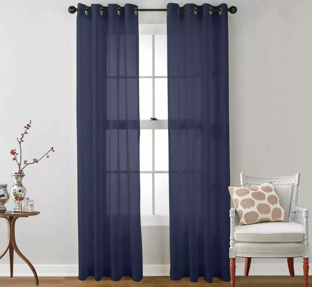 Ruthy's Textile 2 Piece Window Sheer Curtains Grommet Panels 54 X 63 Total 108 X 63 Inch Length for Kitchen.Bedroom/Living Room Color: Navy