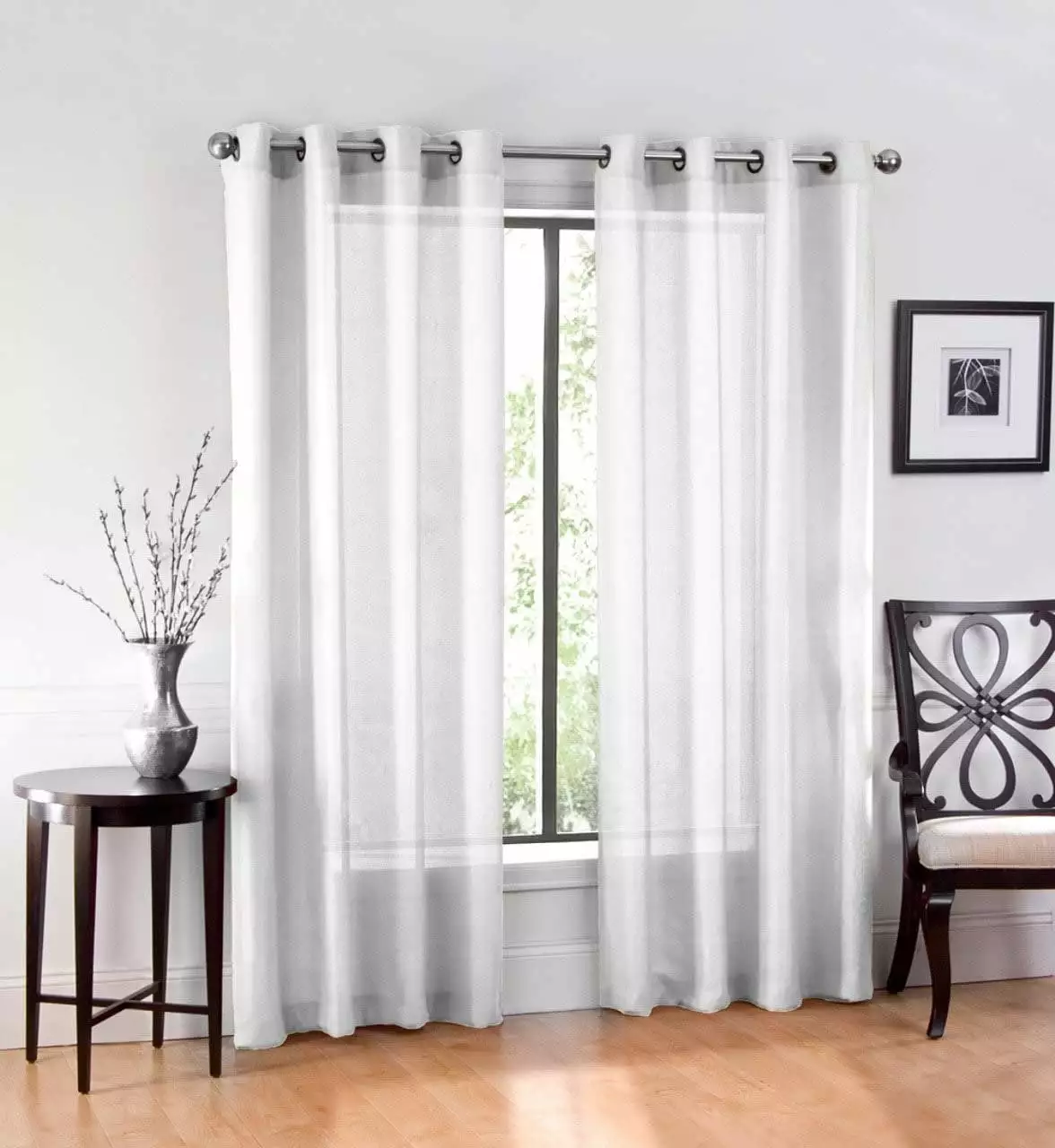 Ruthy's Textile 2 Piece Window Sheer Curtains Grommet Panels 54 X 90 Total 108 X 90 Inch Length for Kitchen.Bedroom/Living Room Color: White