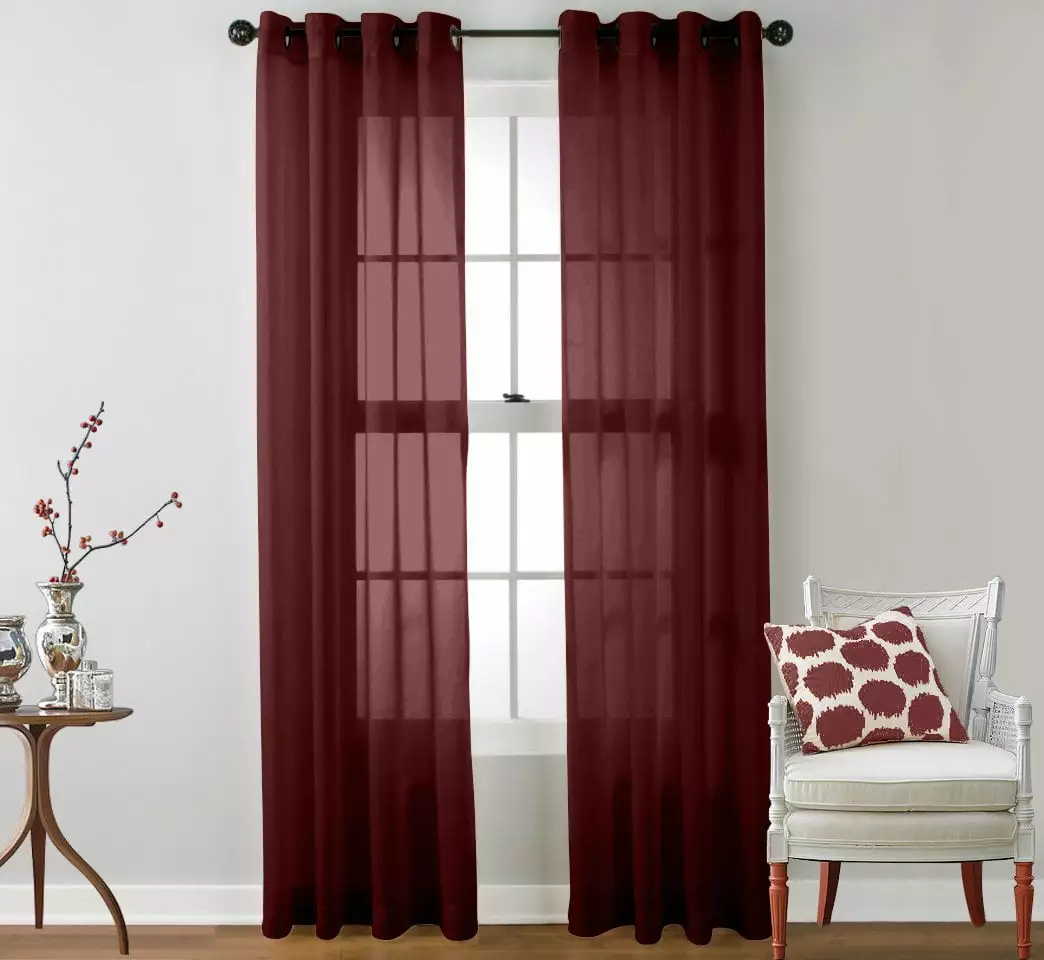 Ruthy's Textile 2 Piece Window voile Sheer Curtains Grommet Panels 54 X 84 Total 108 X 84 Inch Length for Bedroom/Living Room Color: Burgundy