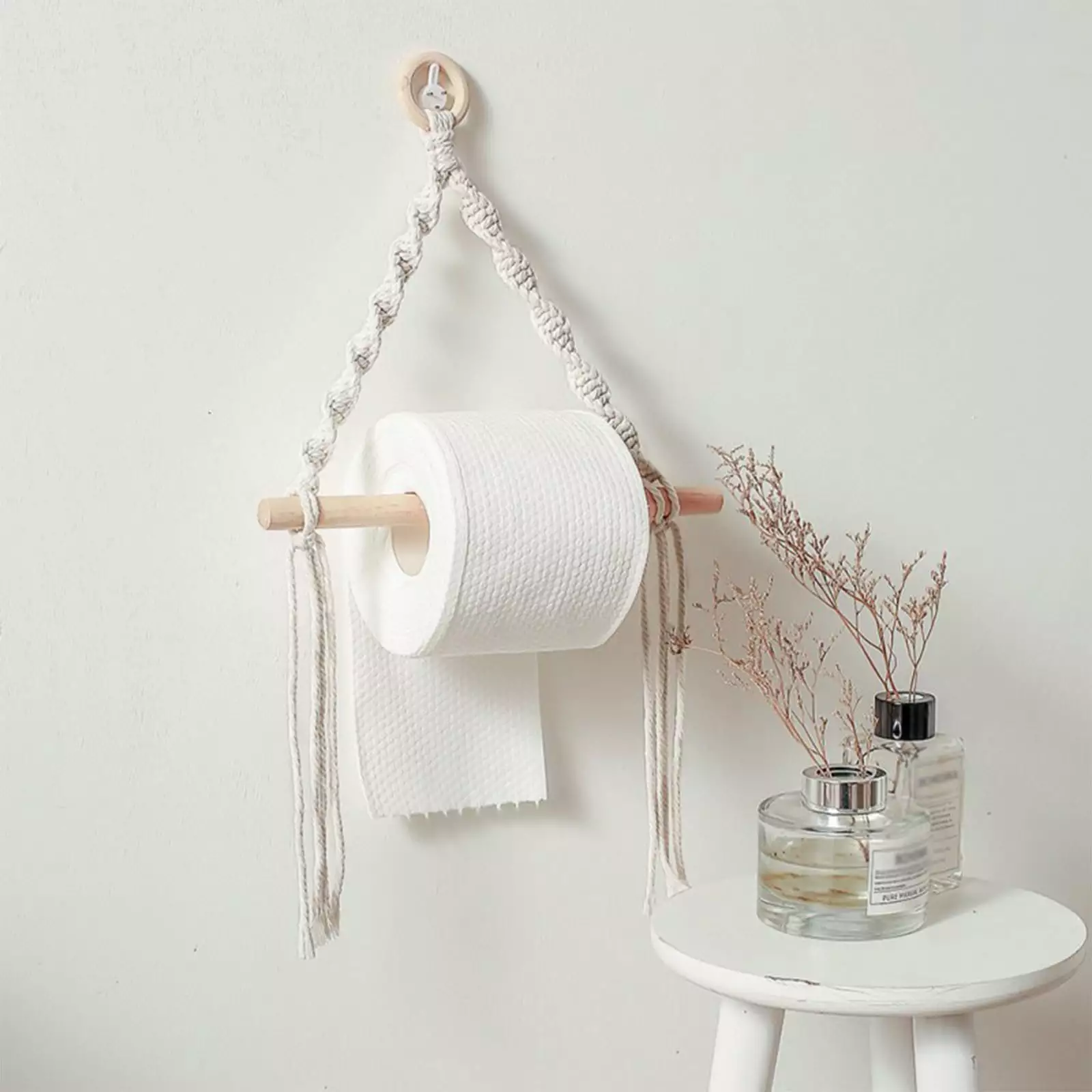 Rvasteizo Handwoven Lace Wall Hanging Towel Rack Weave Rope Towel Storage Rack For Bedroom Living Room Apartment Porch White