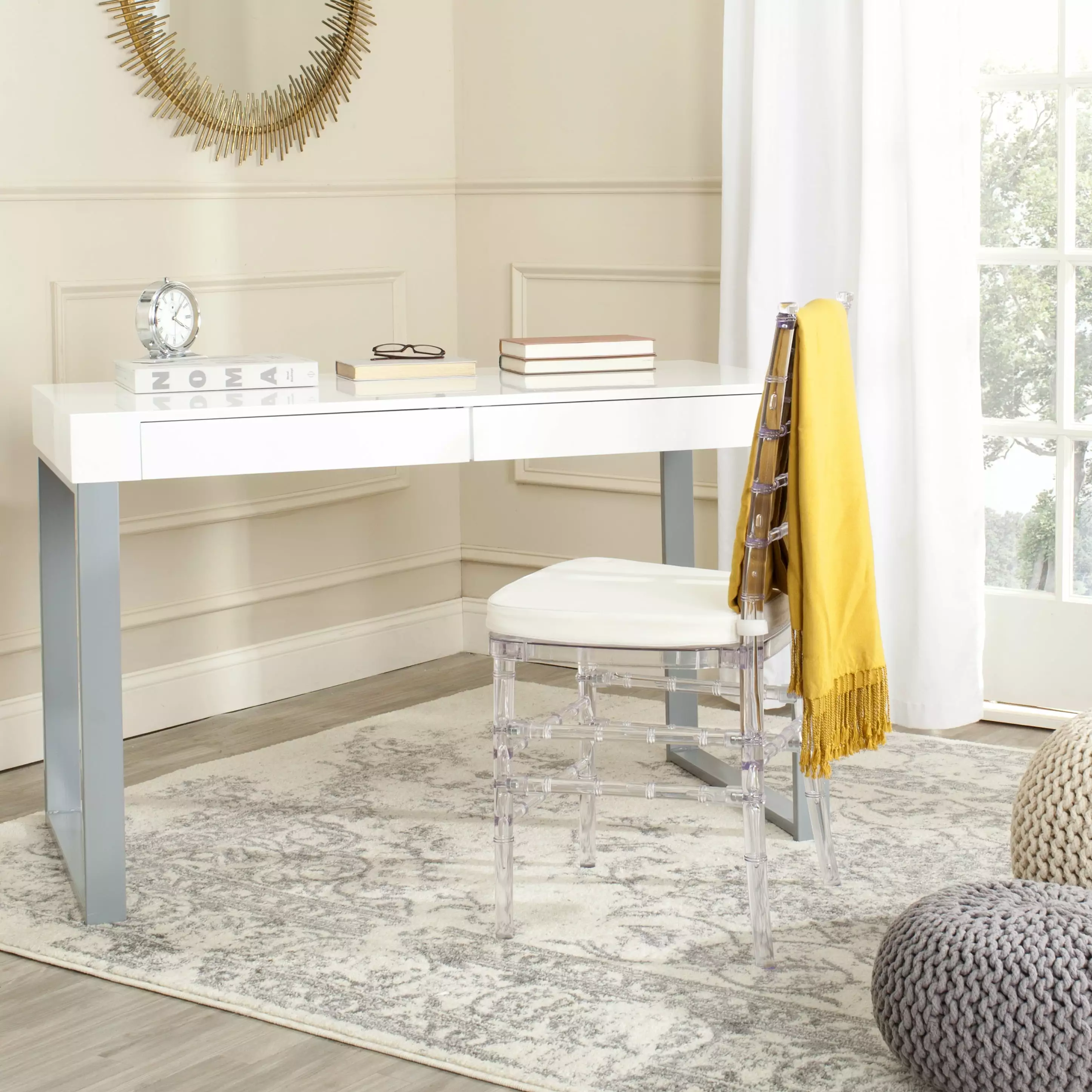 SAFAVIEH Barton Modern Glam Lacquer Writing Desk. White