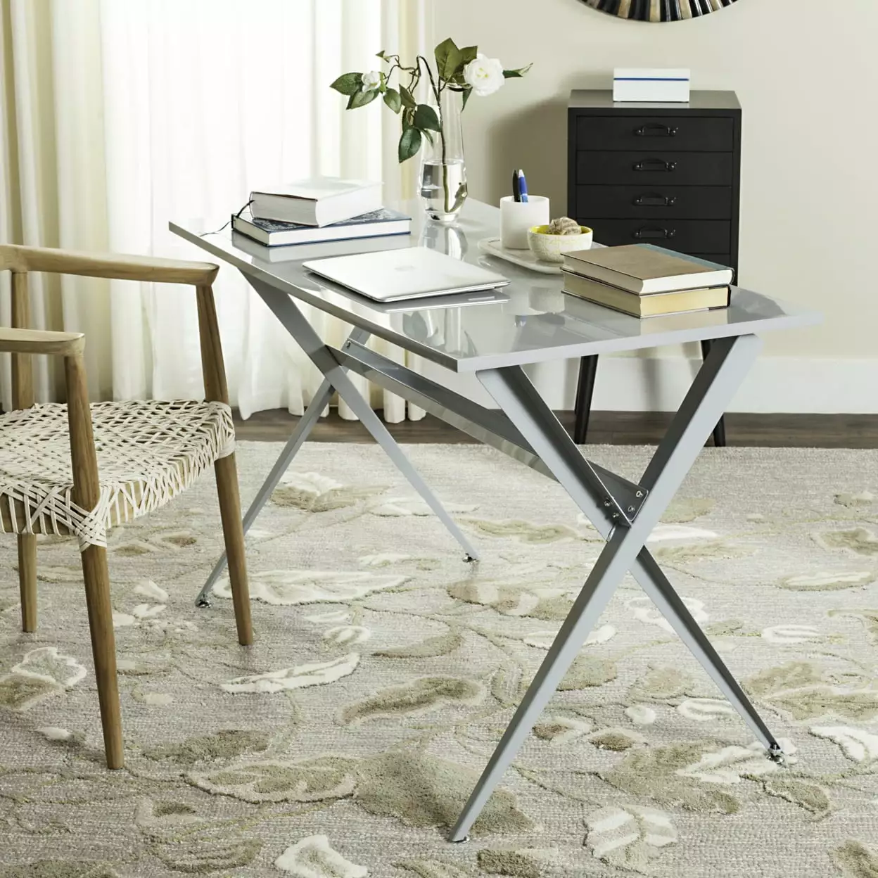 SAFAVIEH Chapman Modern Glam Cross Leg Writing Desk. Grey