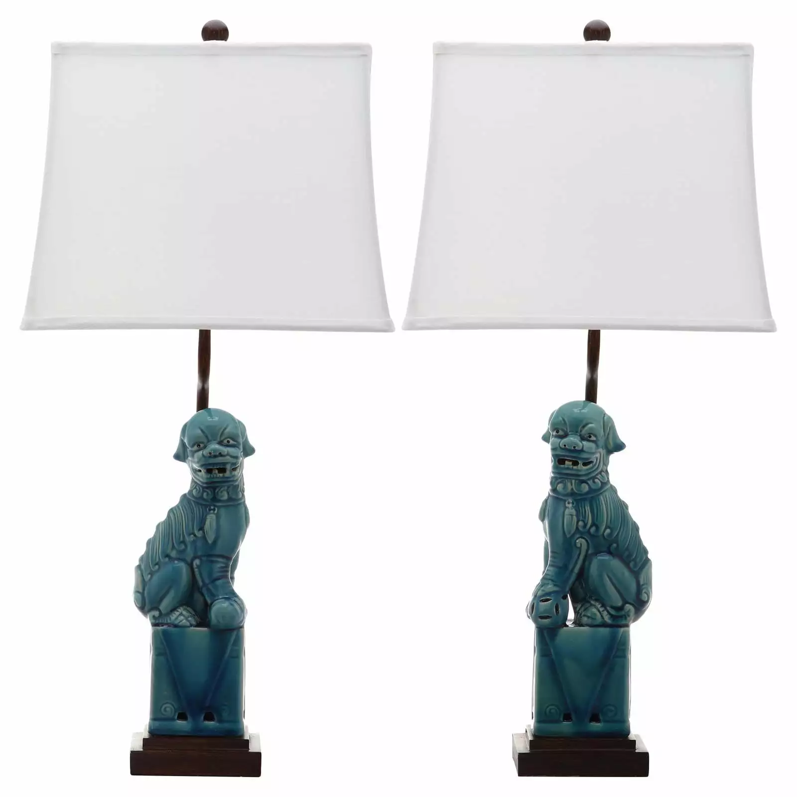 SAFAVIEH Foo Dog 28.5 in. H Solid Table Lamp. Blue. Set of 2