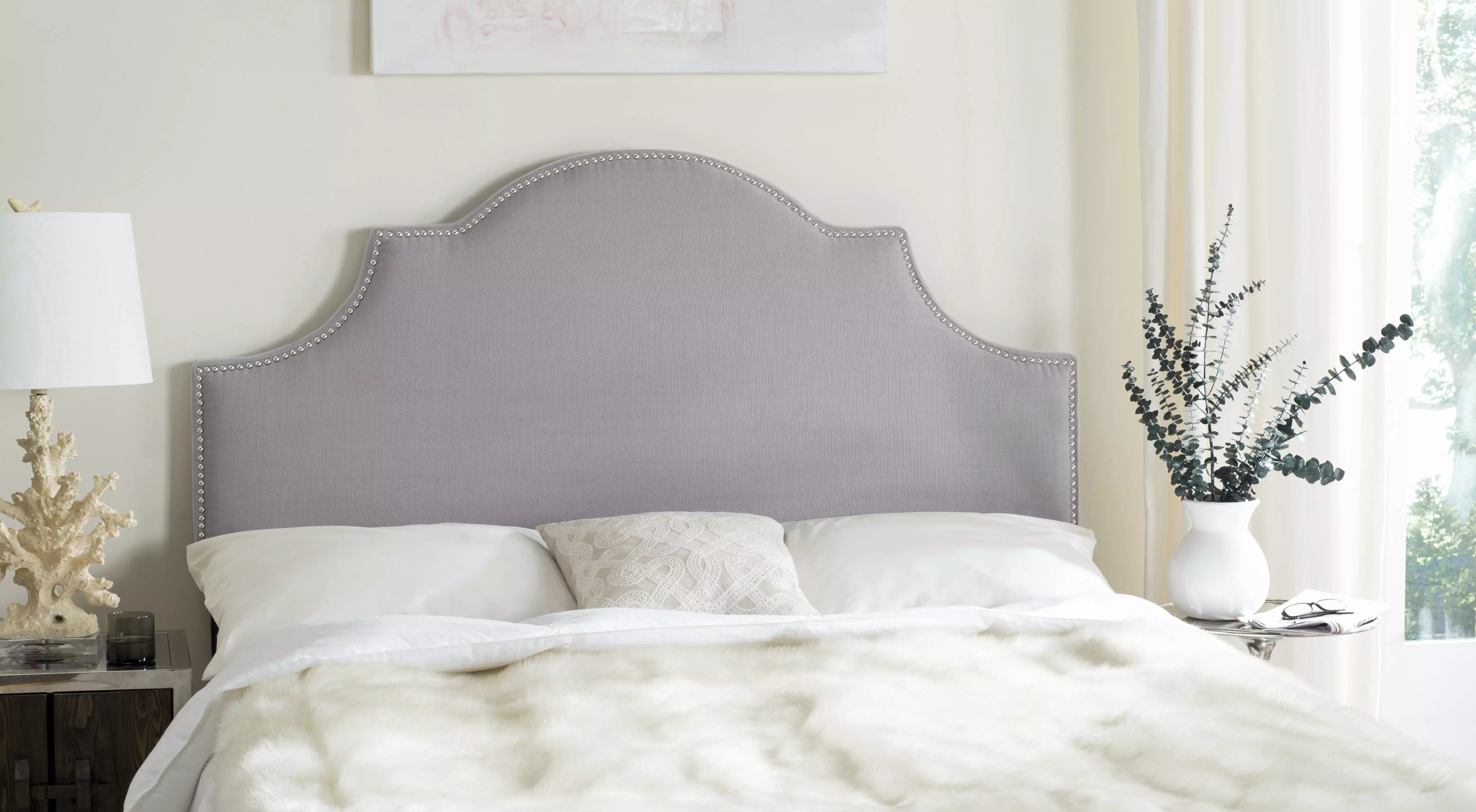 SAFAVIEH Hallmar Classic Elegant Upholstered Headboard. Queen. Arctic Grey