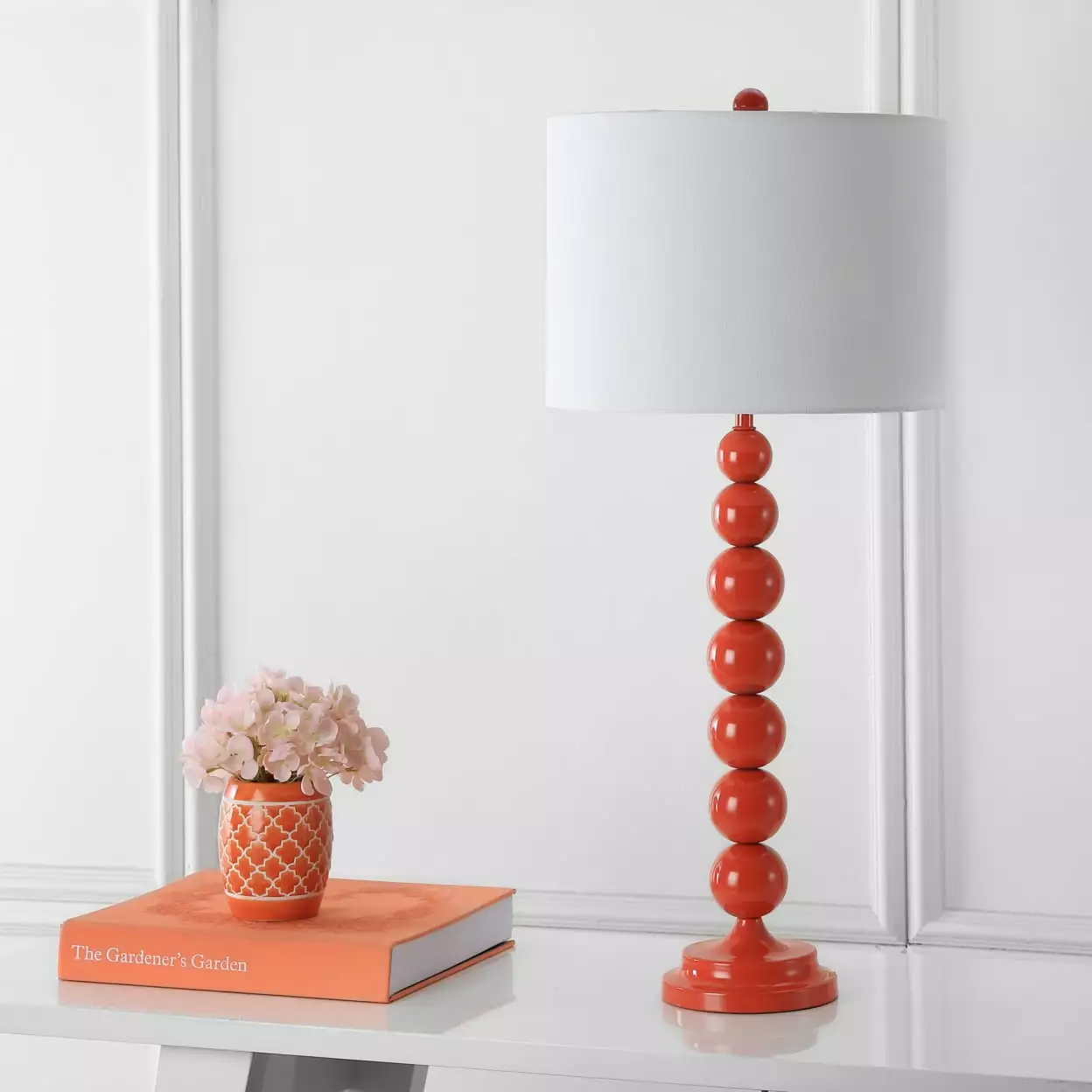 SAFAVIEH Jenna 32 in. Orange Iron Table Lamp with Off-White Cotton Shade. Set of 2