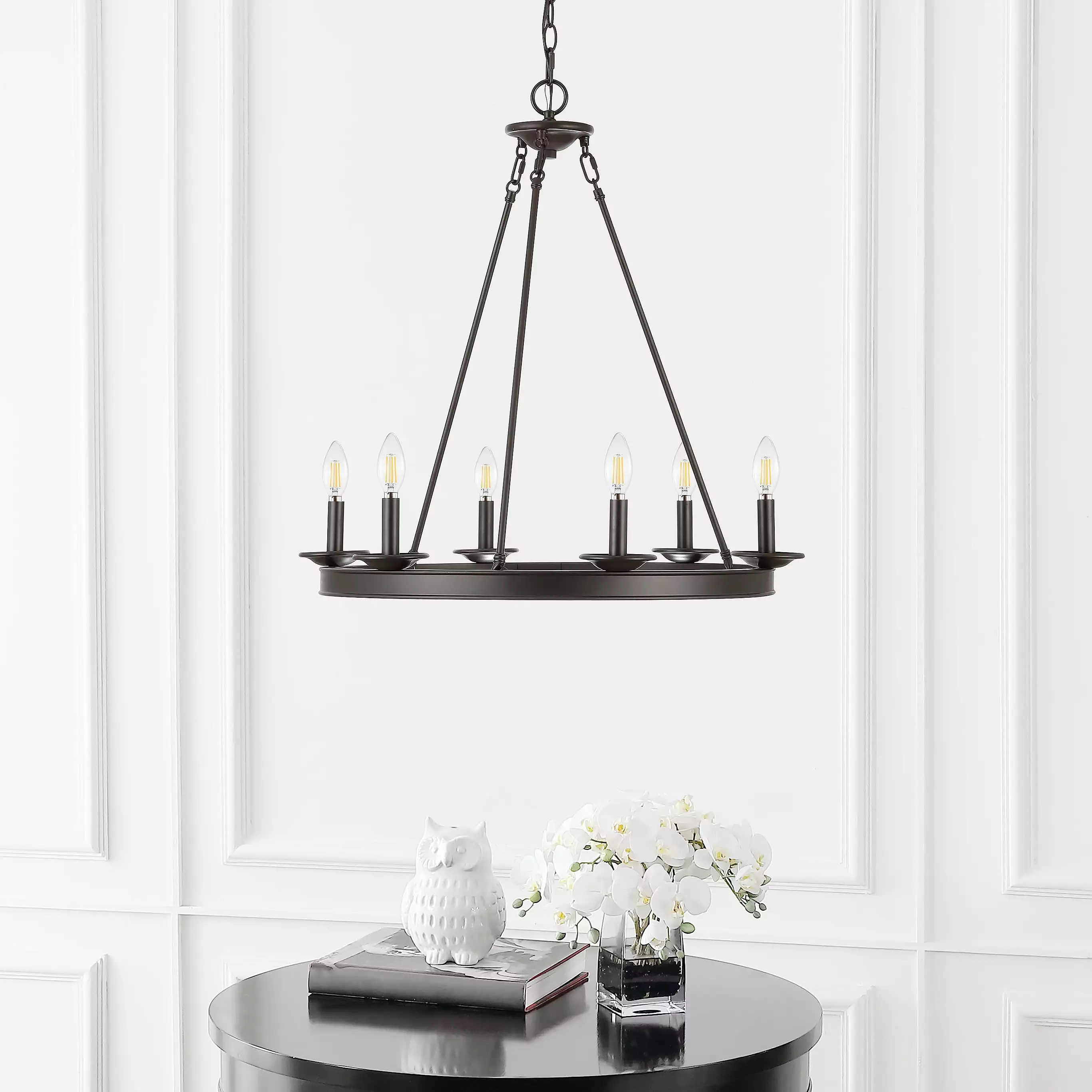 SAFAVIEH Joris 6 Light Industrial Adjustable Chandelier. Bronze Black