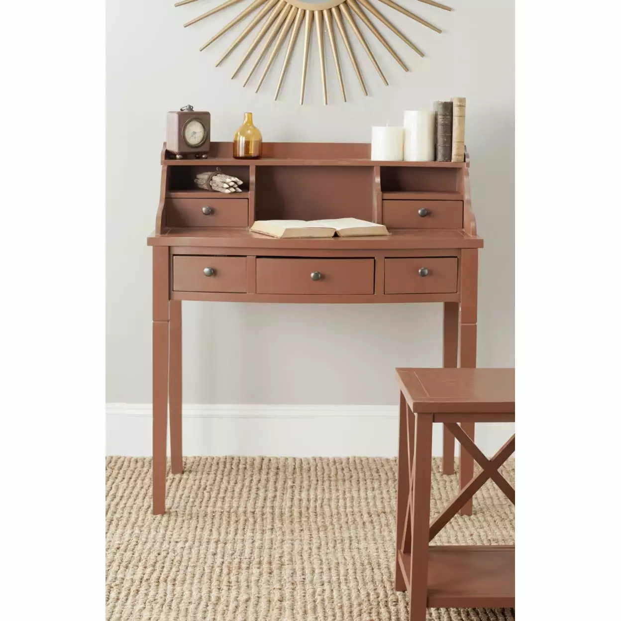 SAFAVIEH Landon 5-Drawer Writing Desk Henna Brown