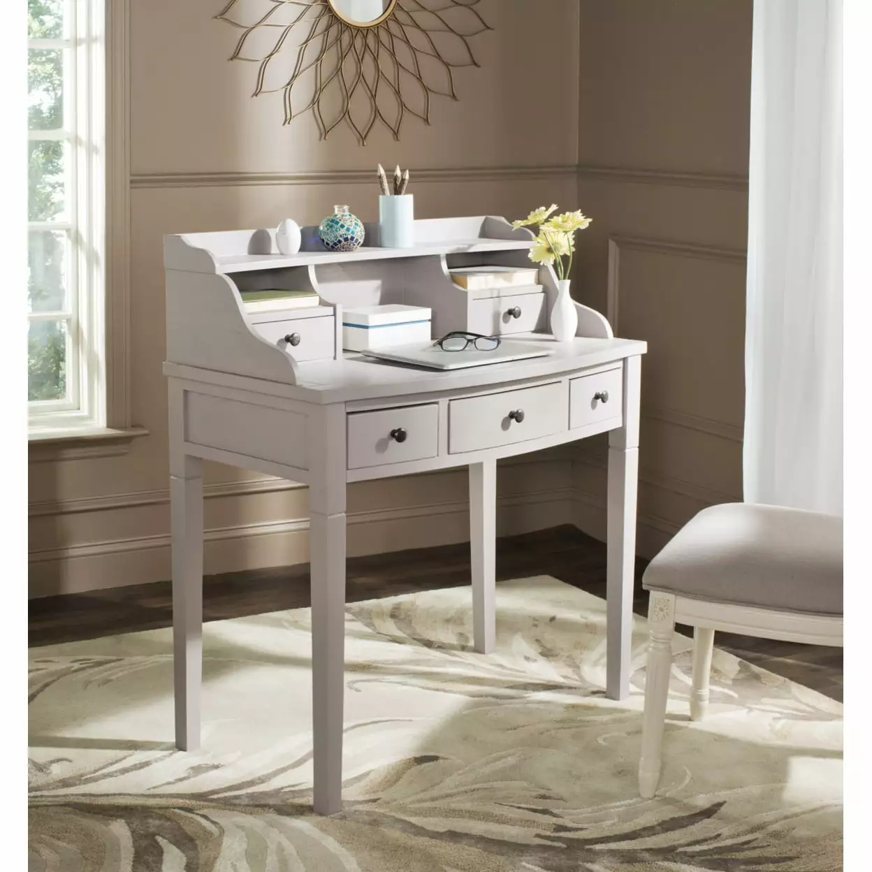 SAFAVIEH Landon 5-Drawer Writing Desk Quartz Grey