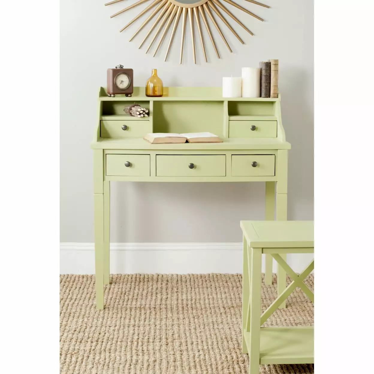 SAFAVIEH Landon 5-Drawer Writing Desk Split Pea