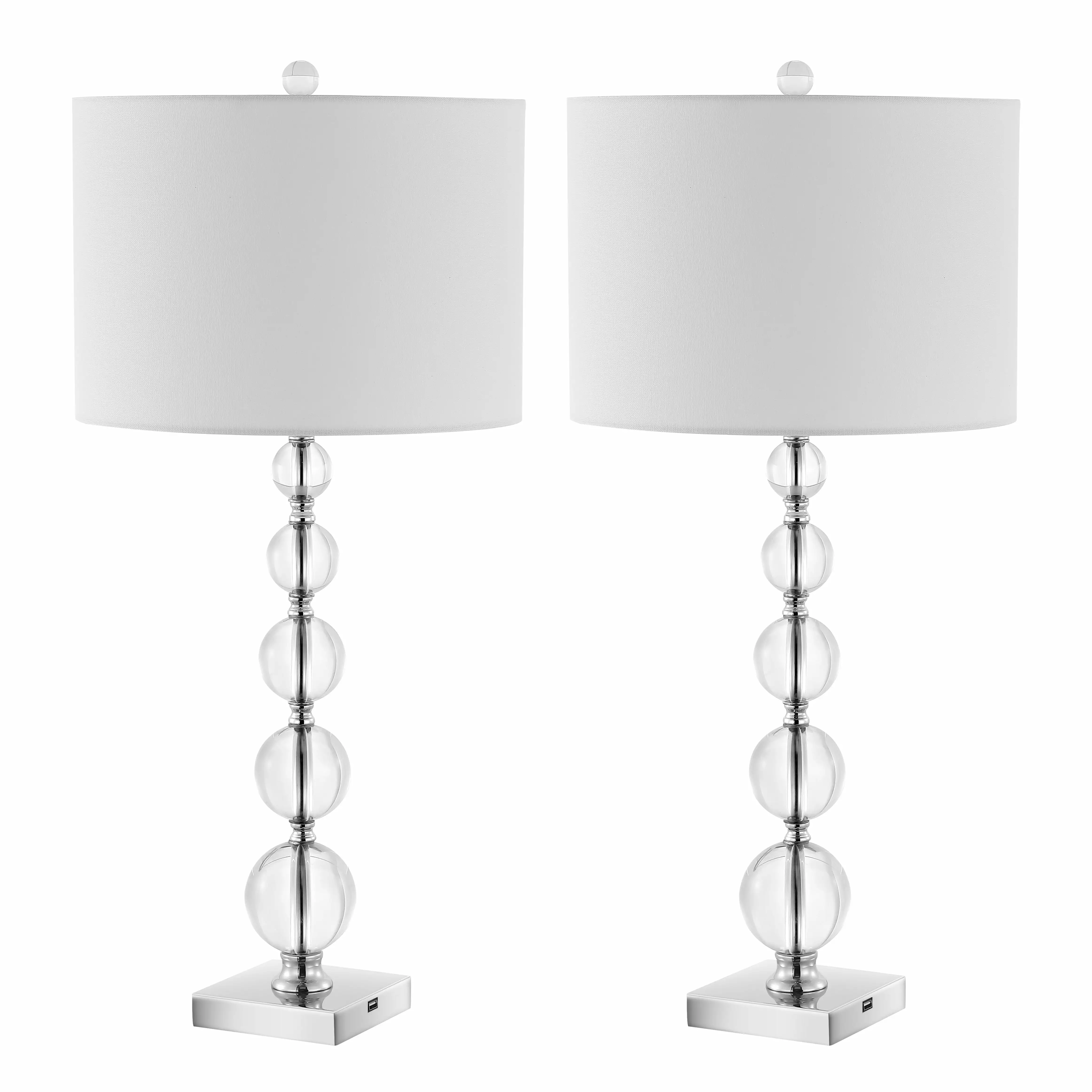 SAFAVIEH Liam 29 in. Table Lamps with USB Port. Clear/Chrome. Set of 2