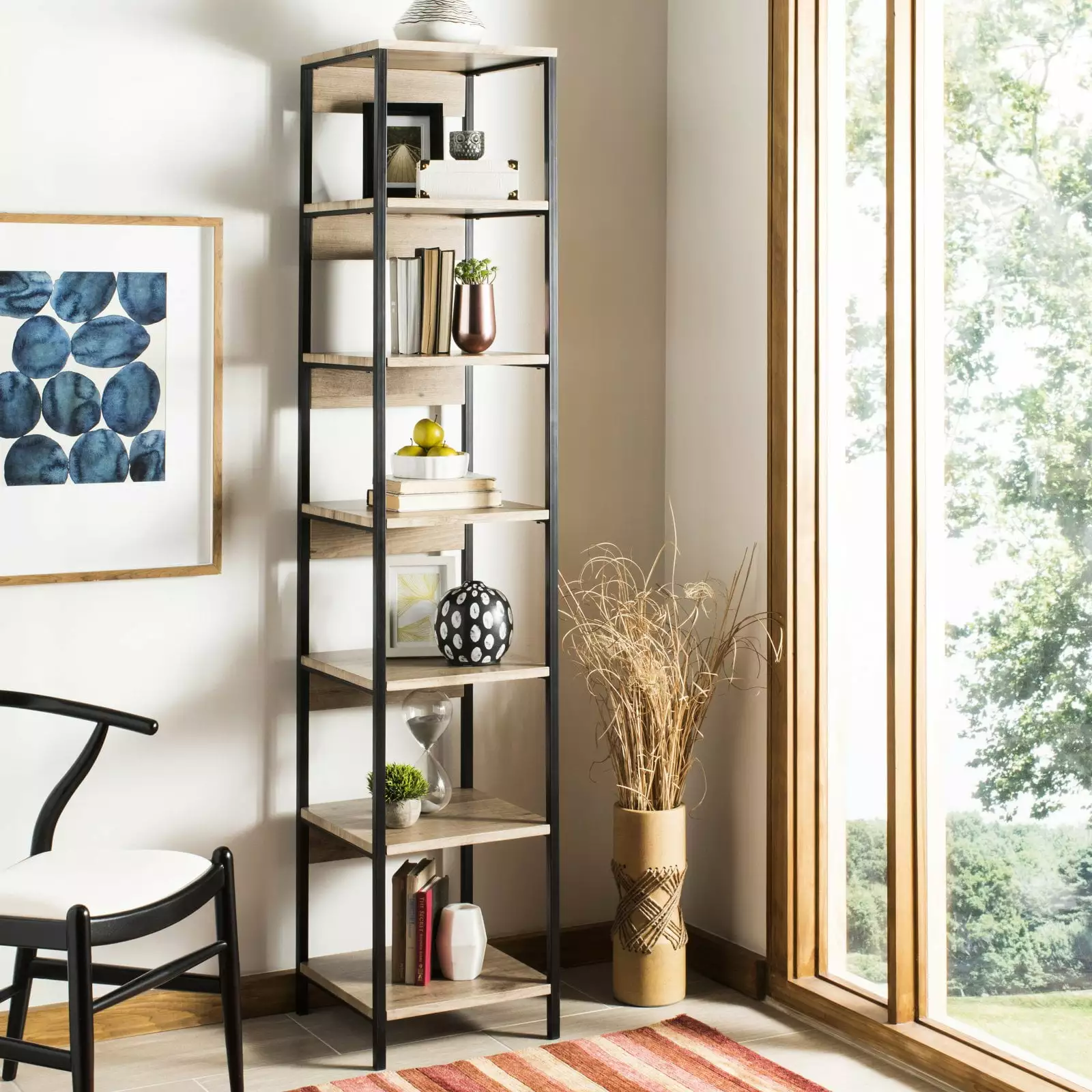 SAFAVIEH Lisa Retro Mid Century 7 Tier Etagere. Oak/Black