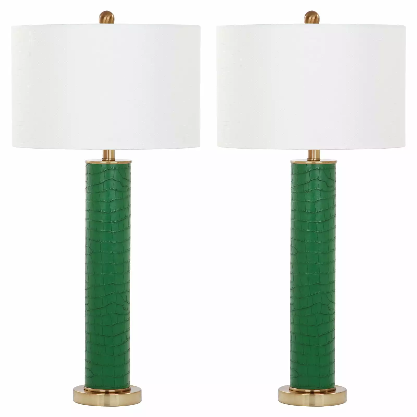 SAFAVIEH Ollie 31.5 in. H Faux Column Table Lamp. Dark Green Faux Alligator. Set of 2