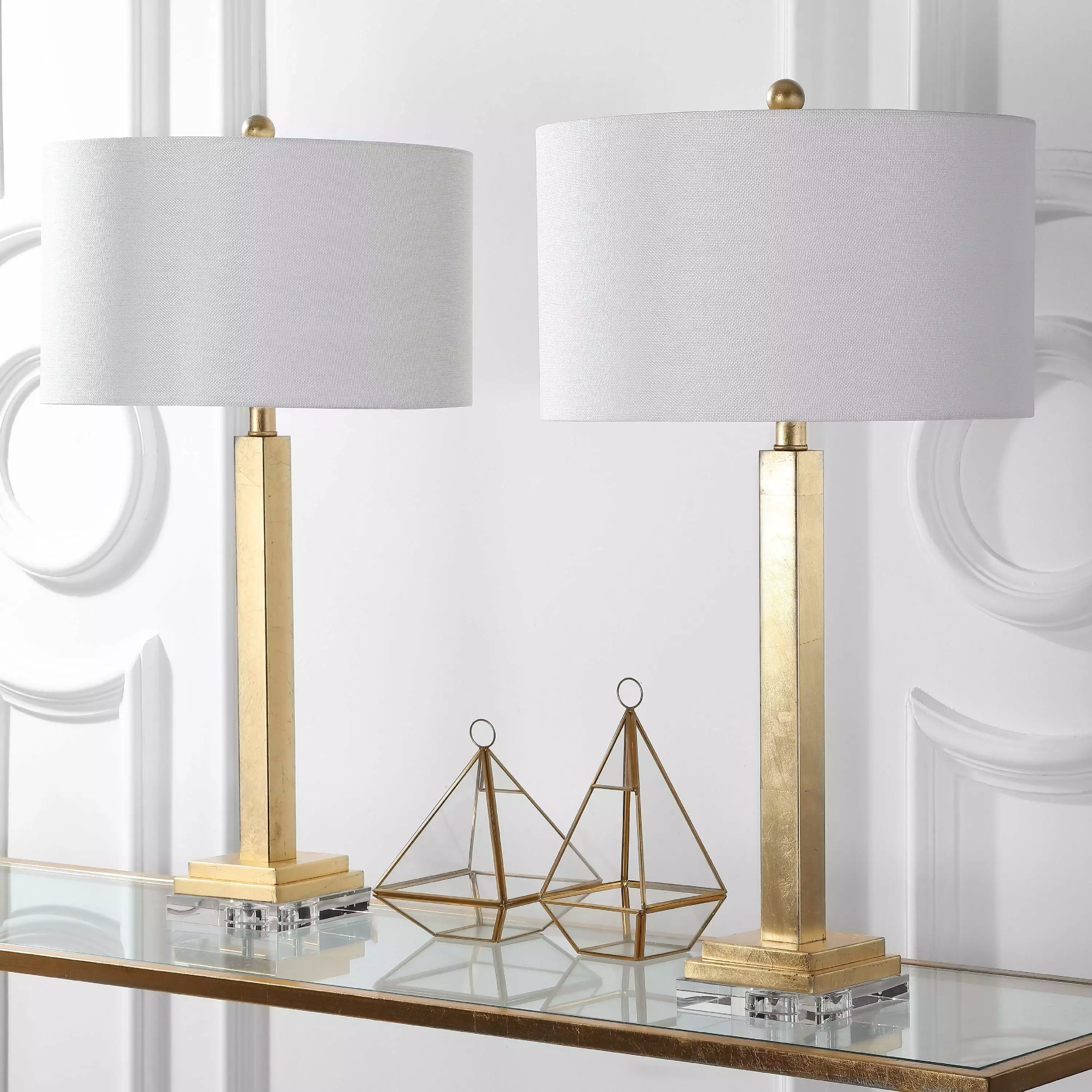 SAFAVIEH Perri 30 in. High Crystal Base Table Lamp. Gold. Set of 2