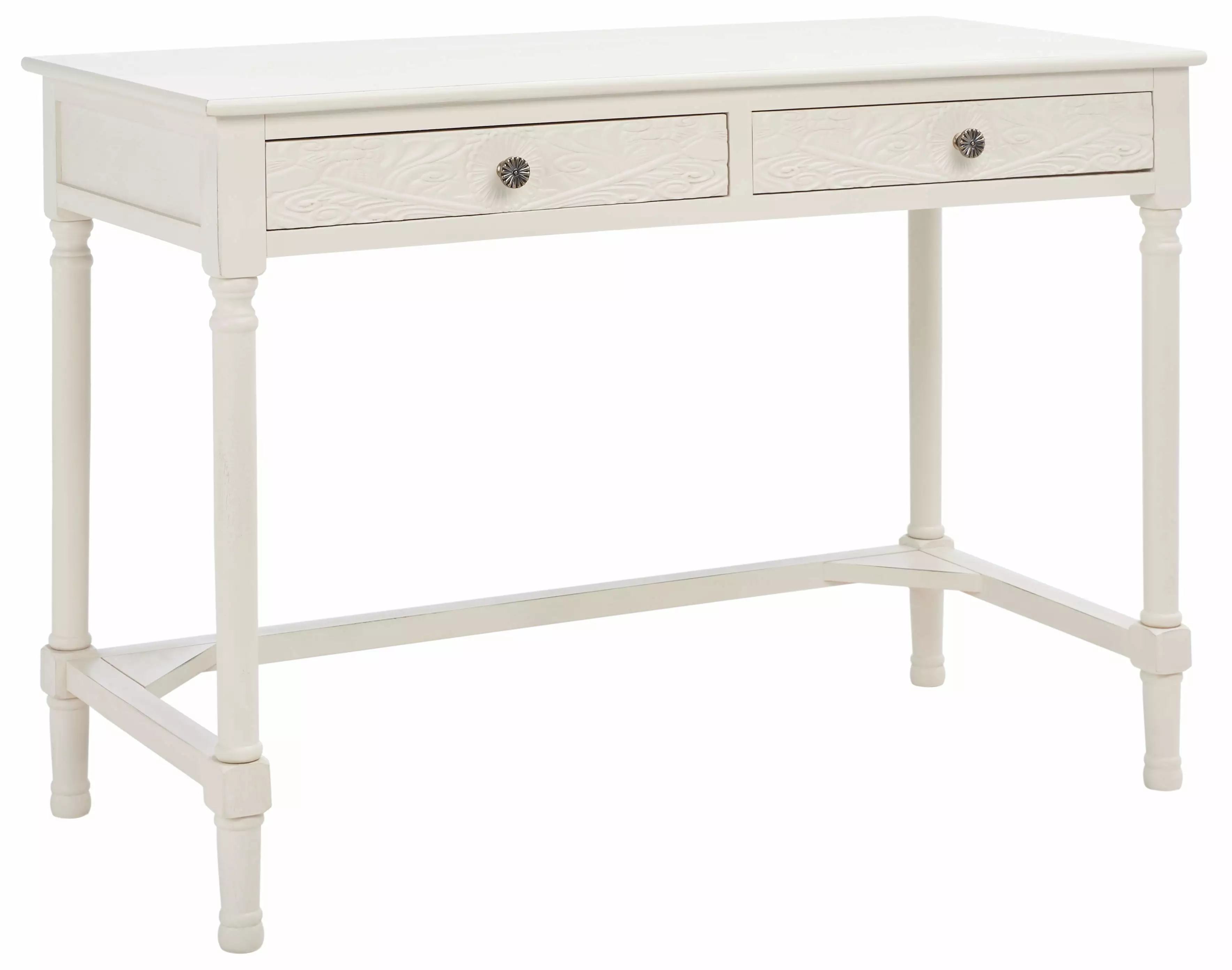 SAFAVIEH Ryleigh Solid Retro 2 Drawer Writing Desk. Distressed White