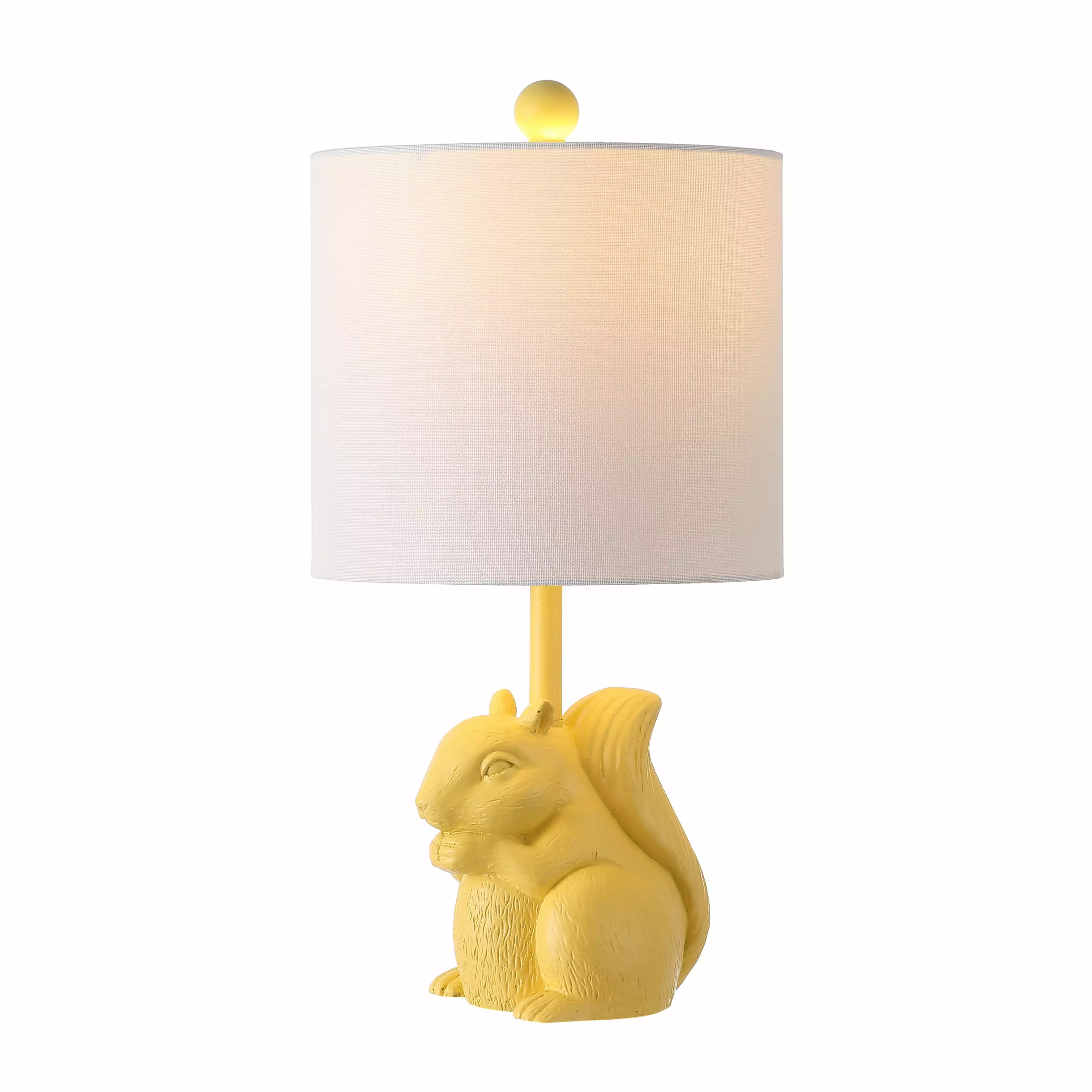 SAFAVIEH Sunny 18 in. Squirrel Yellow Ceramic Table Lamp with 100% White Cotton Shade