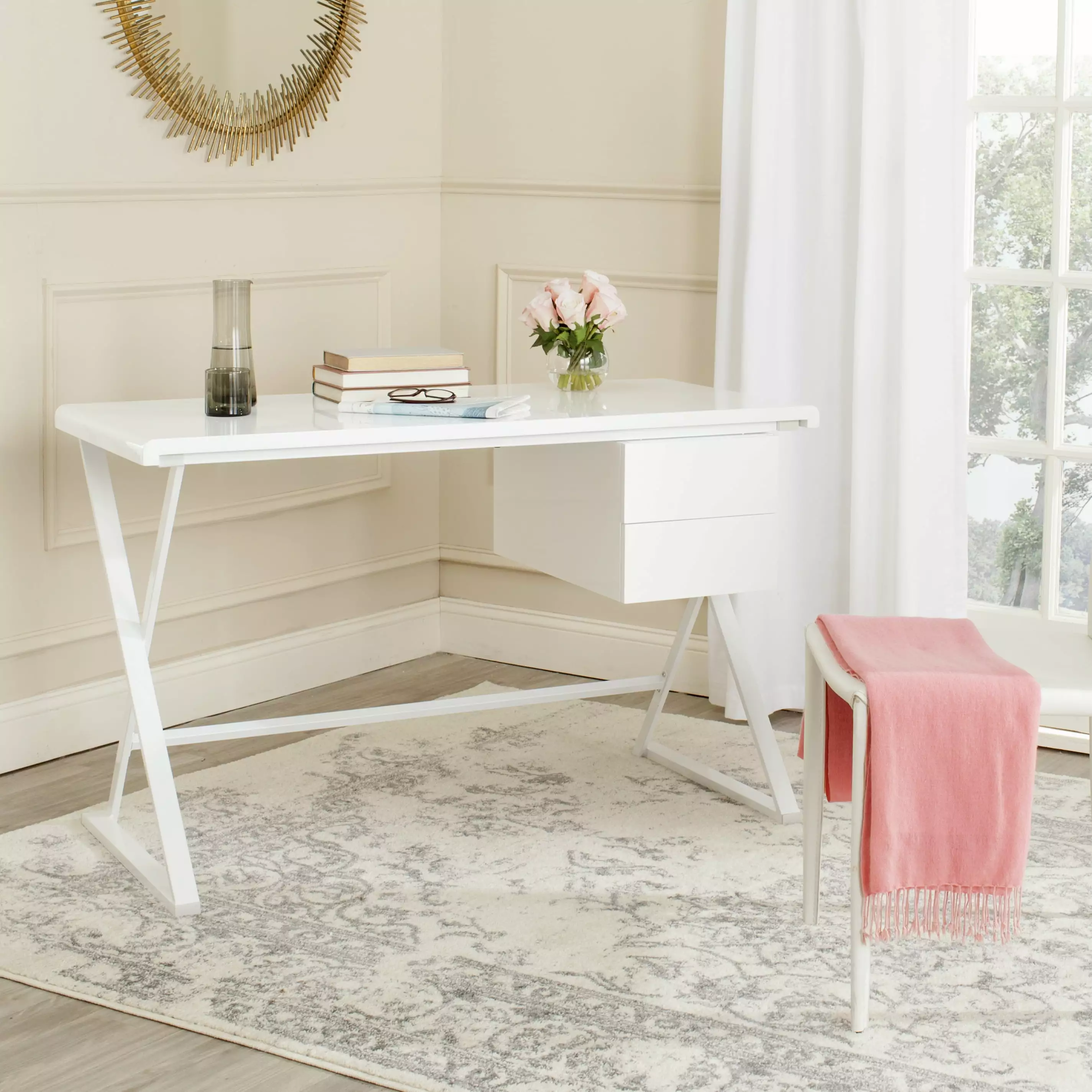 SAFAVIEH Watkins Modern Glam Lacquer Writing Desk. White