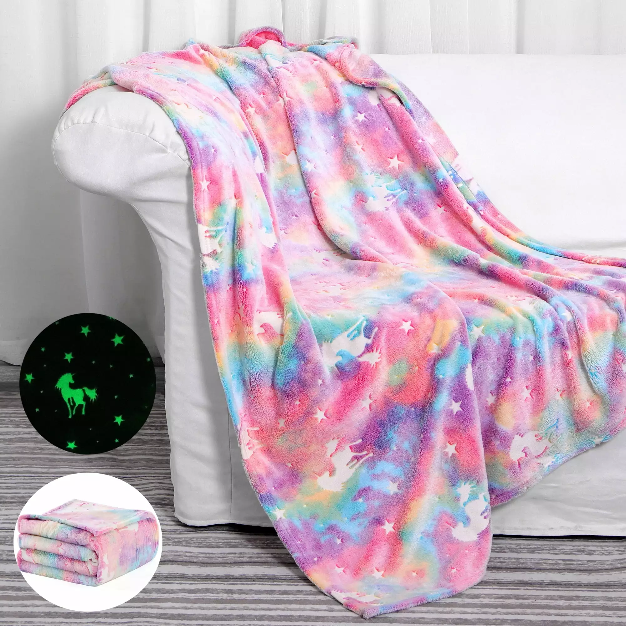 SALIMAH Glow in the Dark Blanket Unicorn Blanket for Girls. Unicorns Gifts for Girls . Birthday Gifts Christmas Valentines Gifts