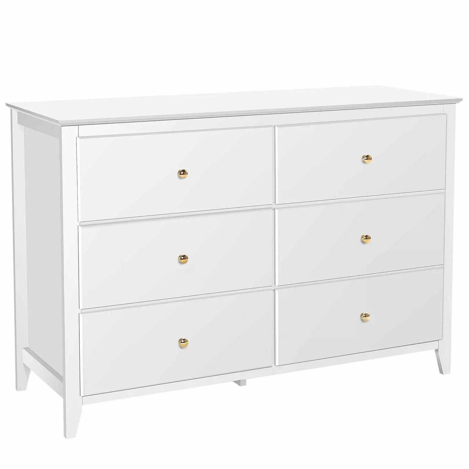 SEJOV White Double Dresser with 6 Drawer. Modern Chest of Drawers for Bedroom. Nursery. Kids. Wood Storage Organizer Cabinet for Clothing