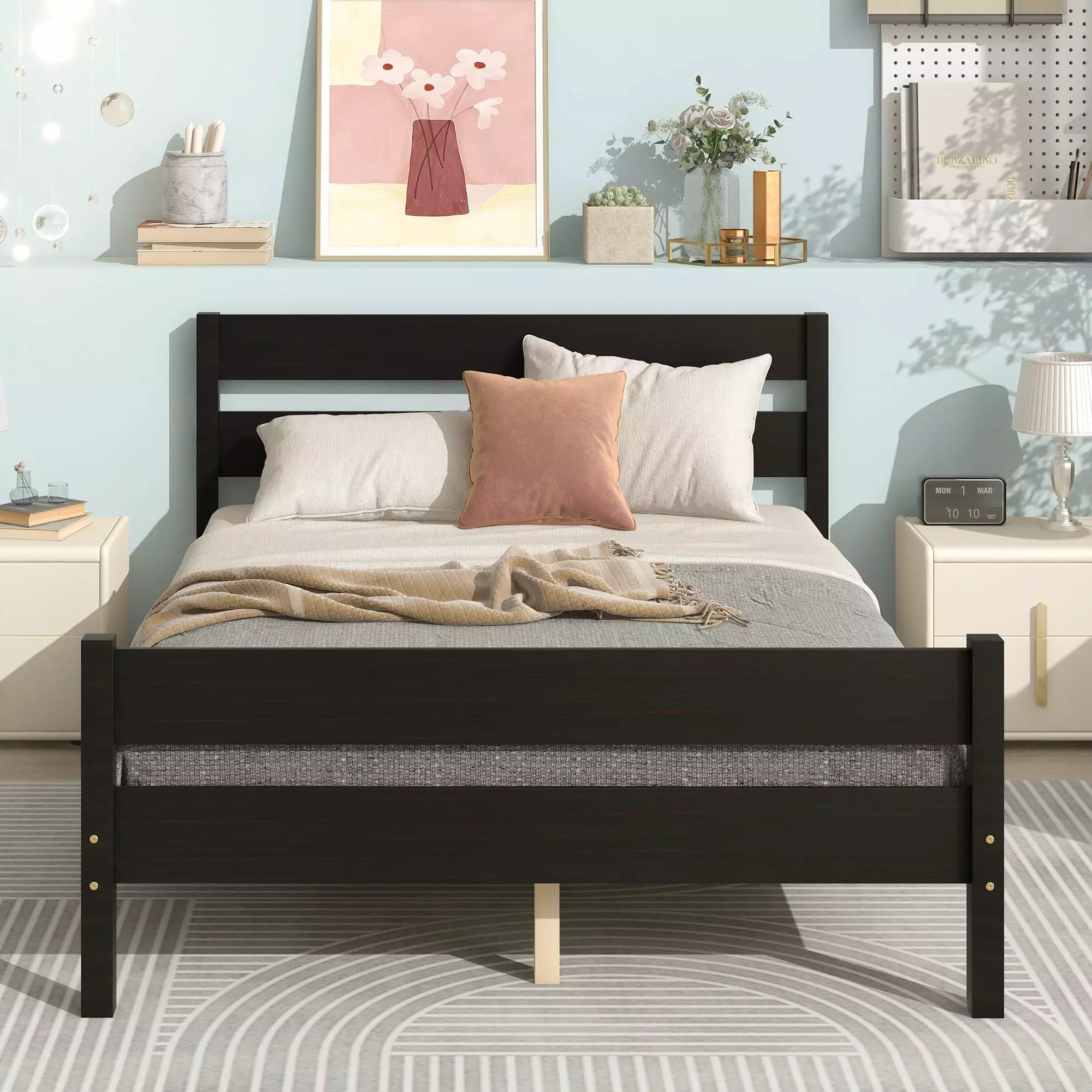 SESSLIFE Platform Bed Frame Full. Espresso Finish Platform Bed. Bed Frame w/ Headboard. Large Under Bed Storage. Mattress Foundation. Non-Slip Without Noise