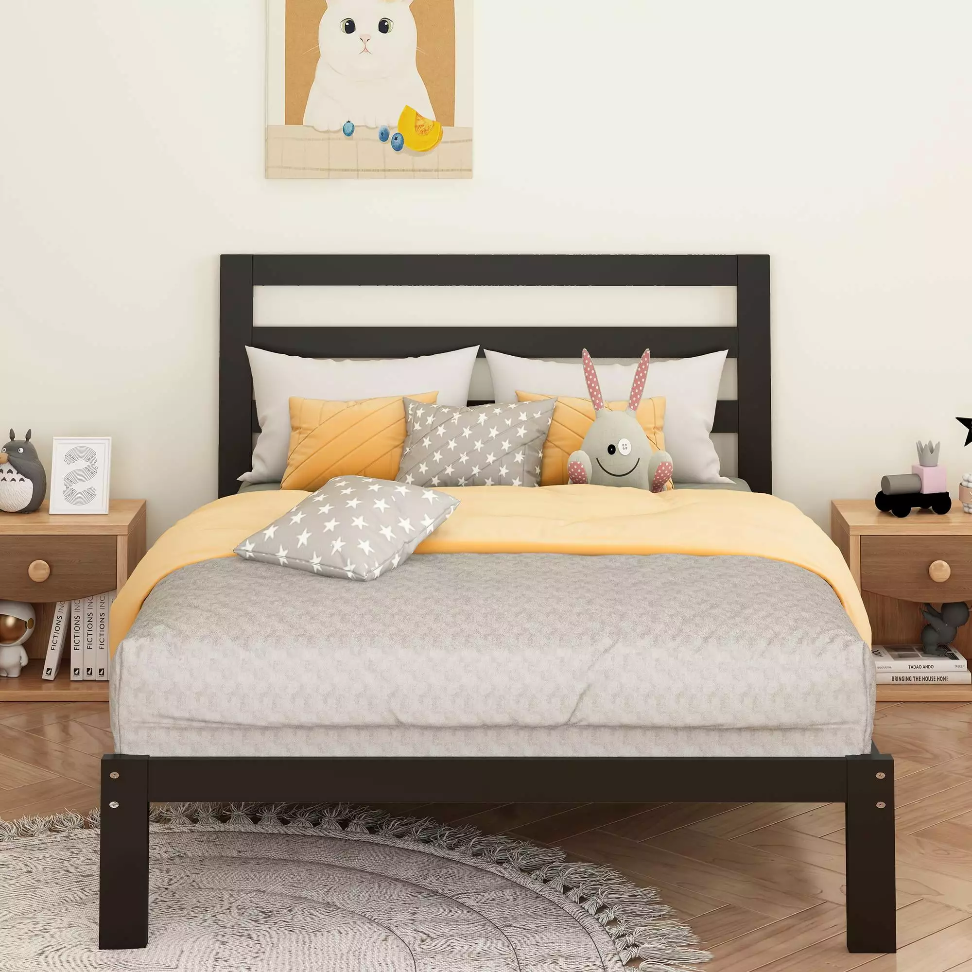 SESSLIFE Twin Size Platform Bed. Wood Twin Bed Frame with Headboard. No Box Spring Needed. Espresso